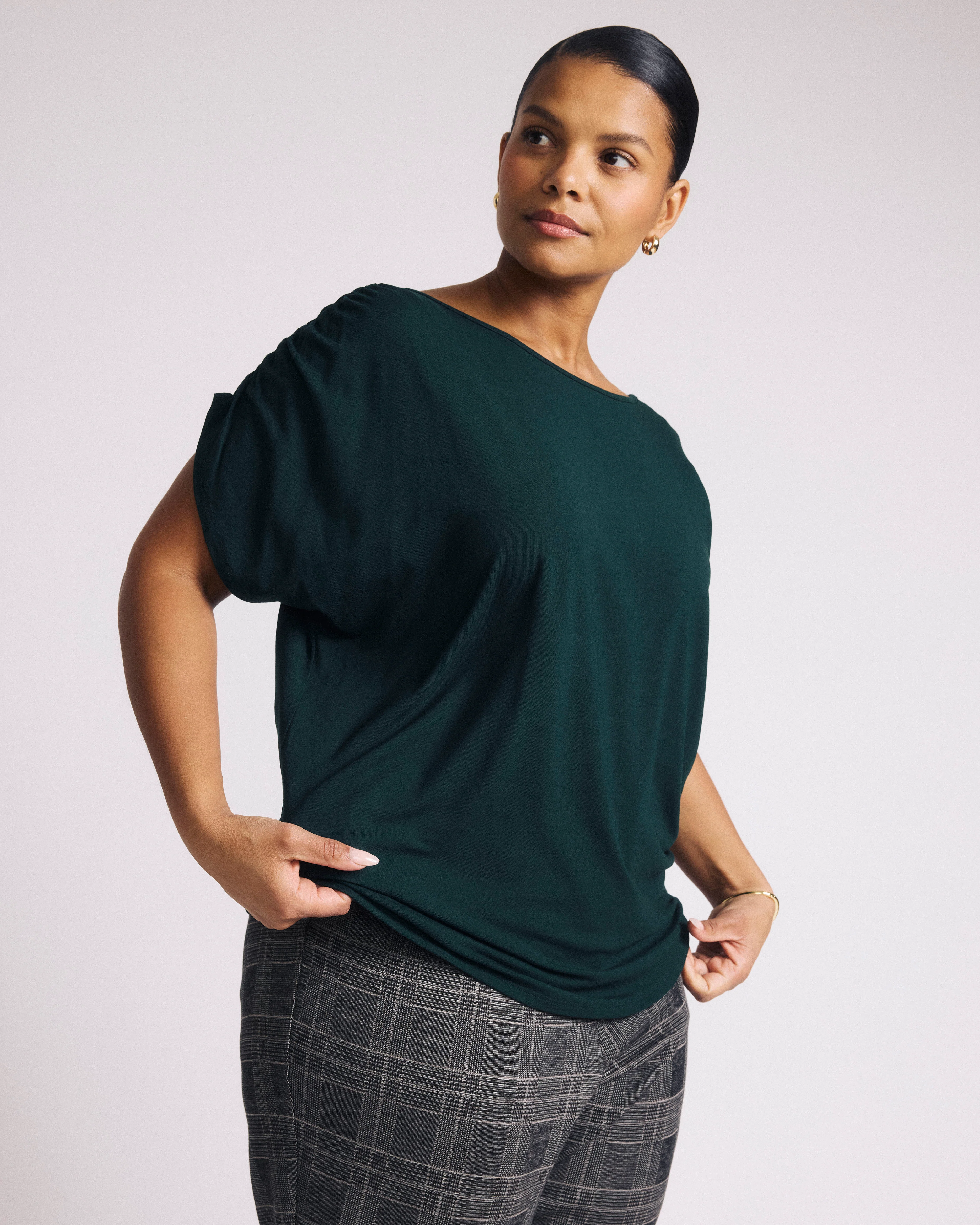 Helena Divine Jersey Gathered Tee - Forest Green - Image 5