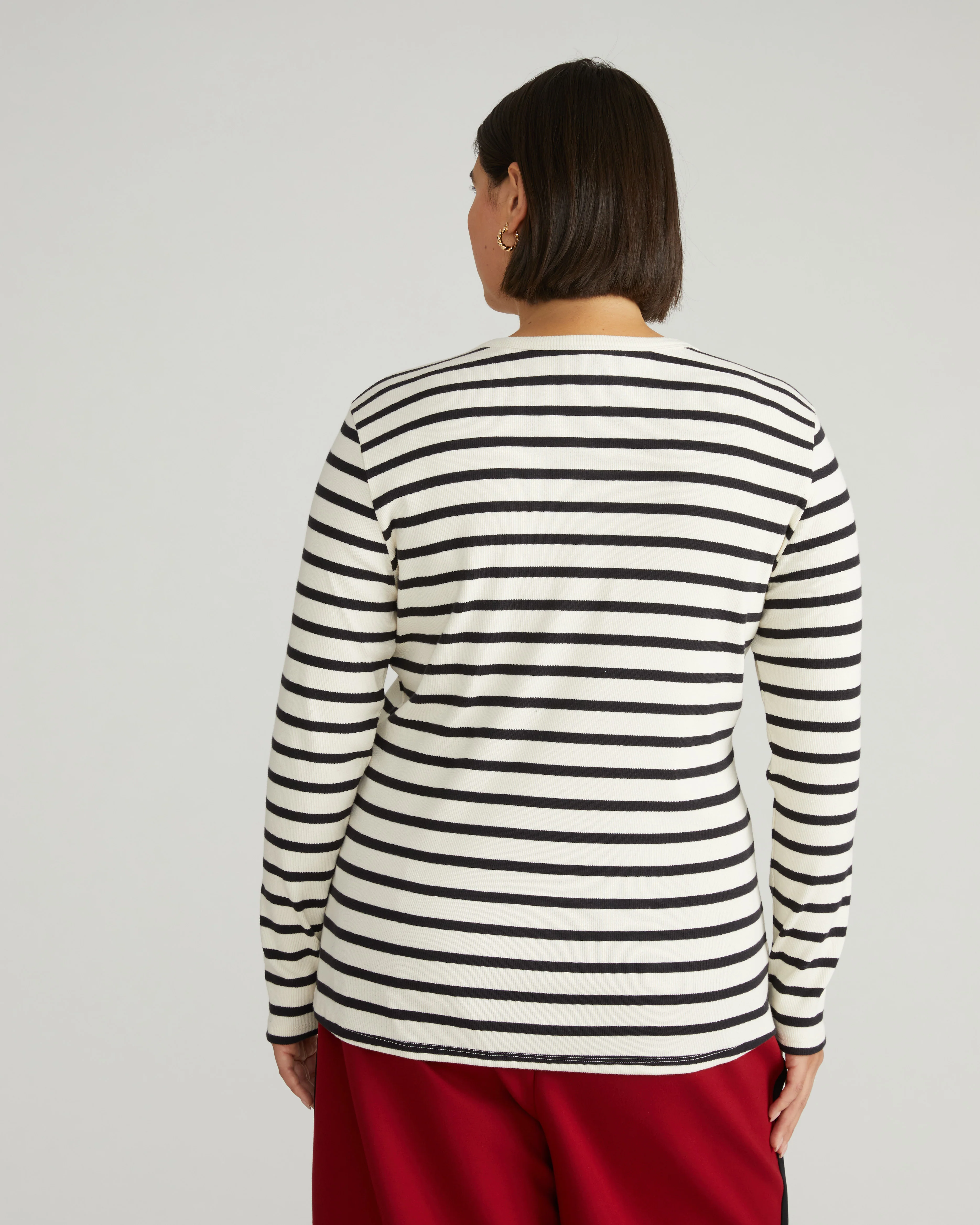 Henley Long Sleeve Ribbed Tee - Ecru/Black Stripe - Image 5