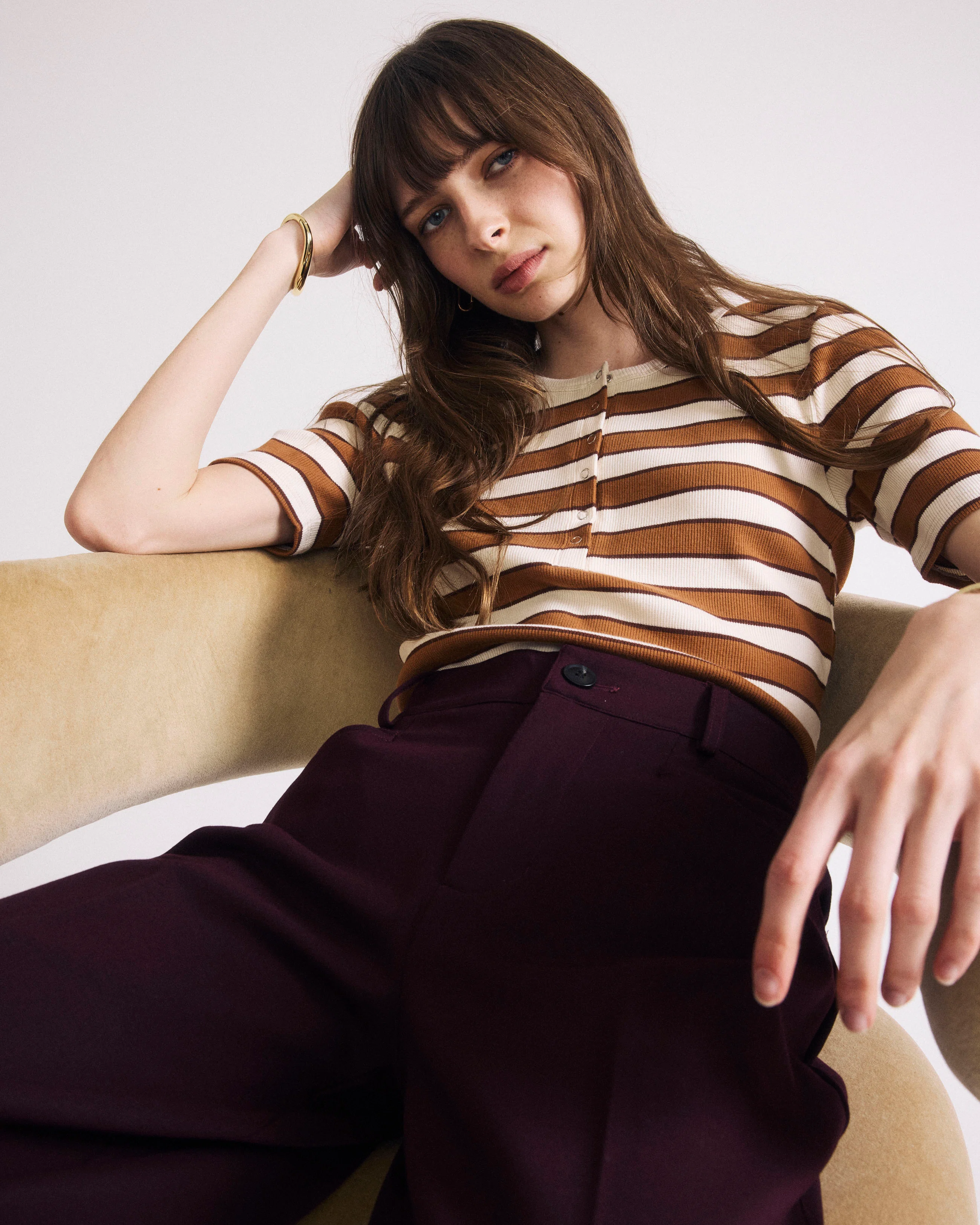 Henley Short Sleeve Ribbed Tee - Baker Street Stripe - Image 2