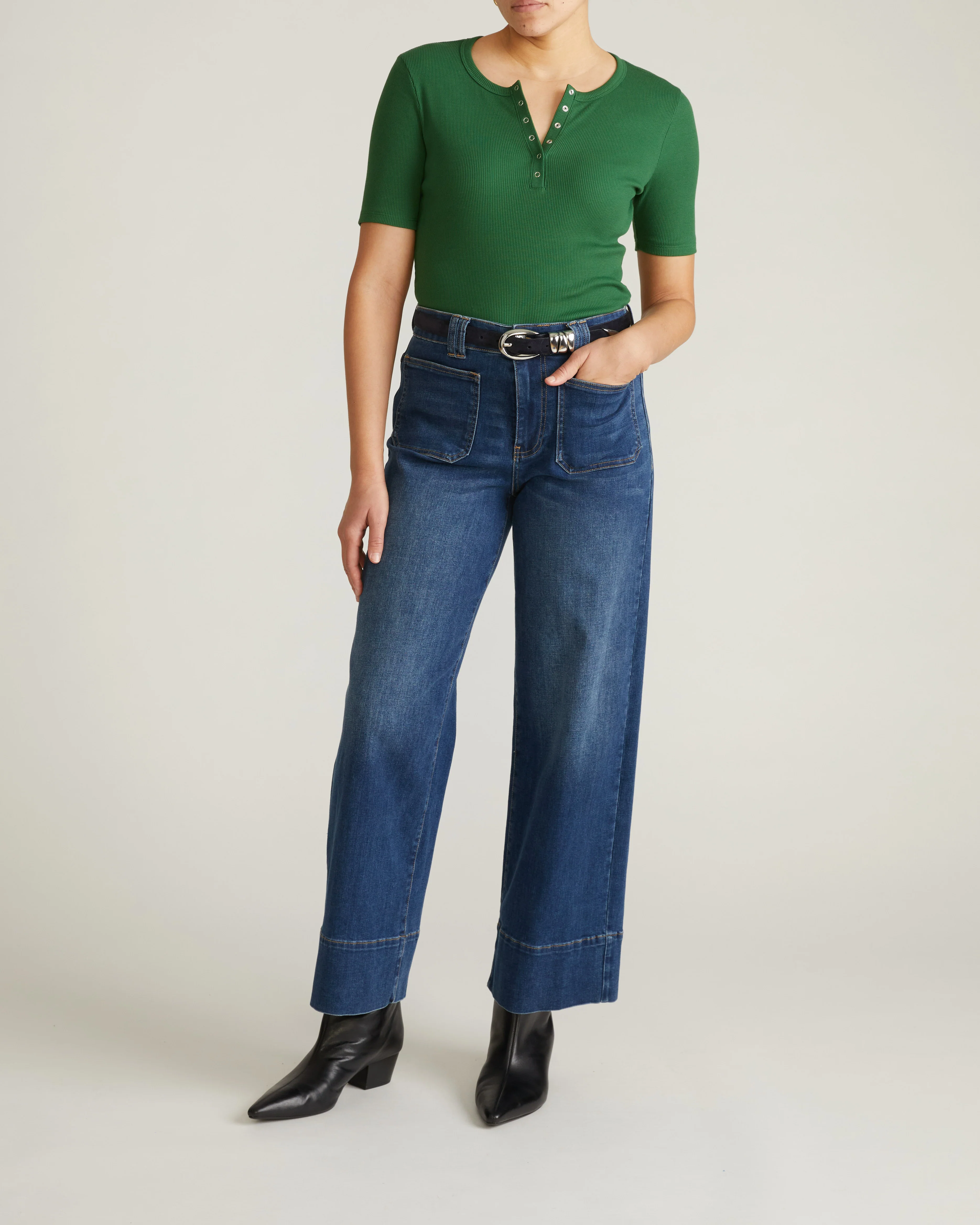 Henley Short Sleeve Ribbed Tee - Green Park - Image 3