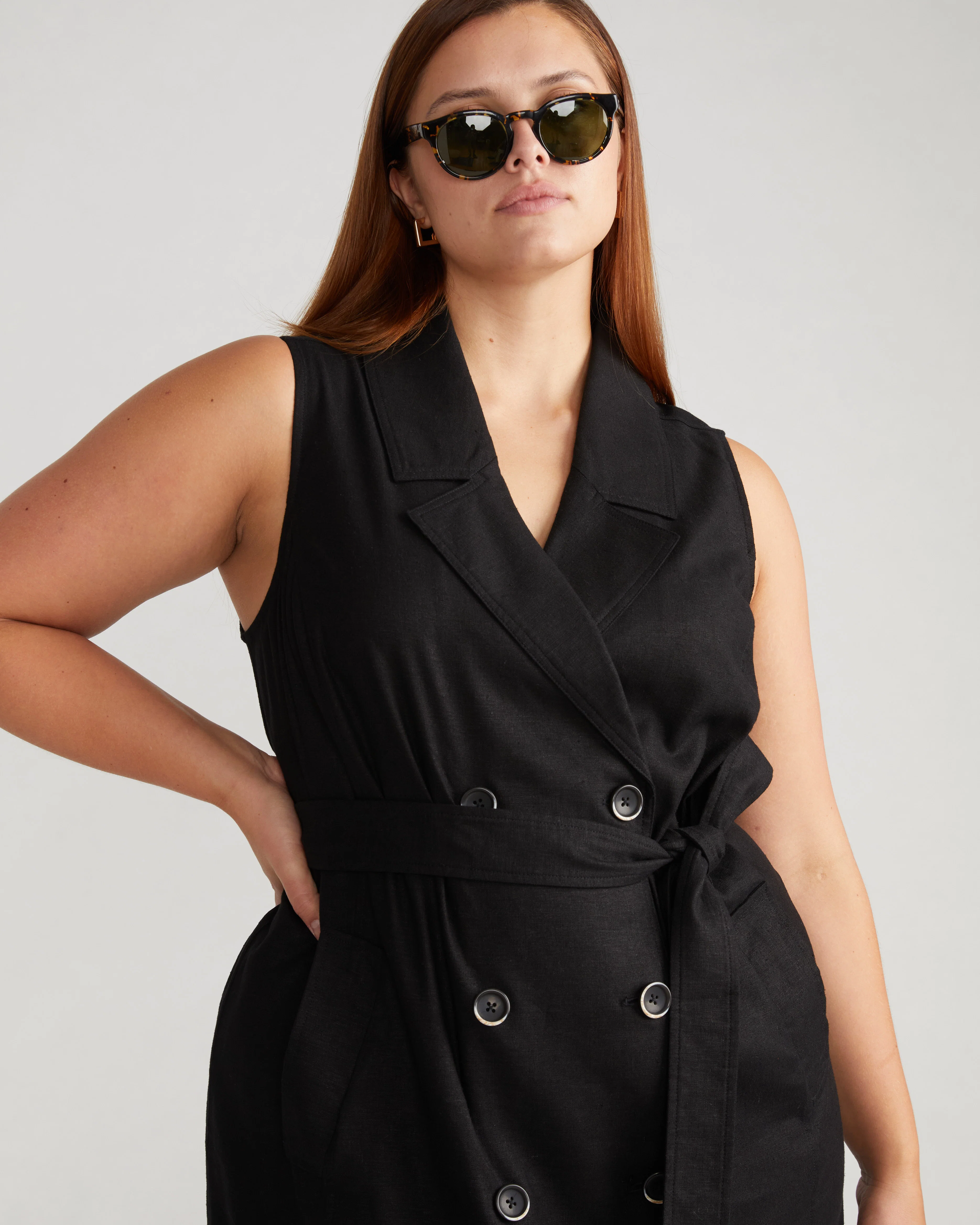 Hudson Linen Trench Dress - Black - Image 2