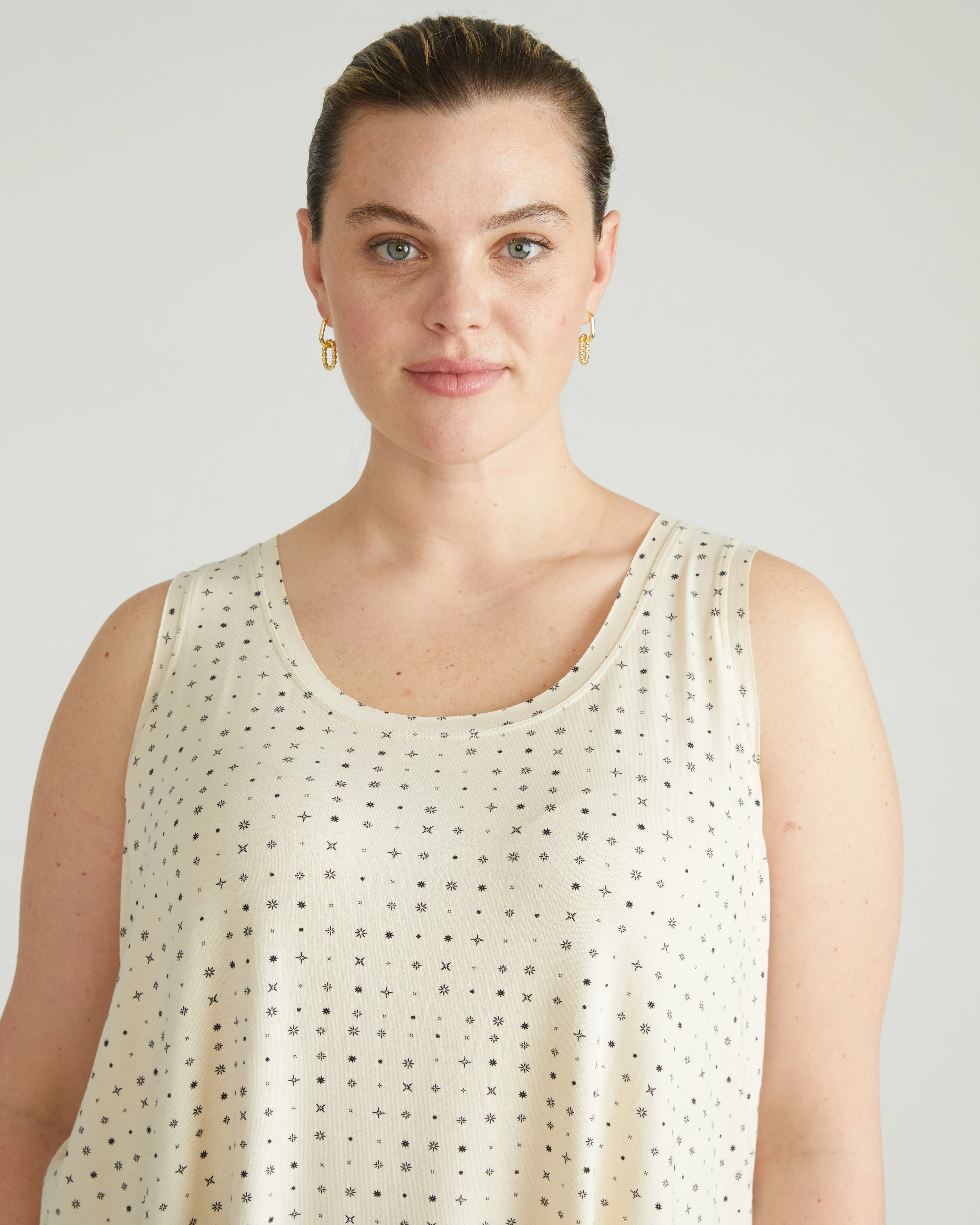 Hudson Liquid Jersey Tank - Galactic Print in Ecru - Image 2