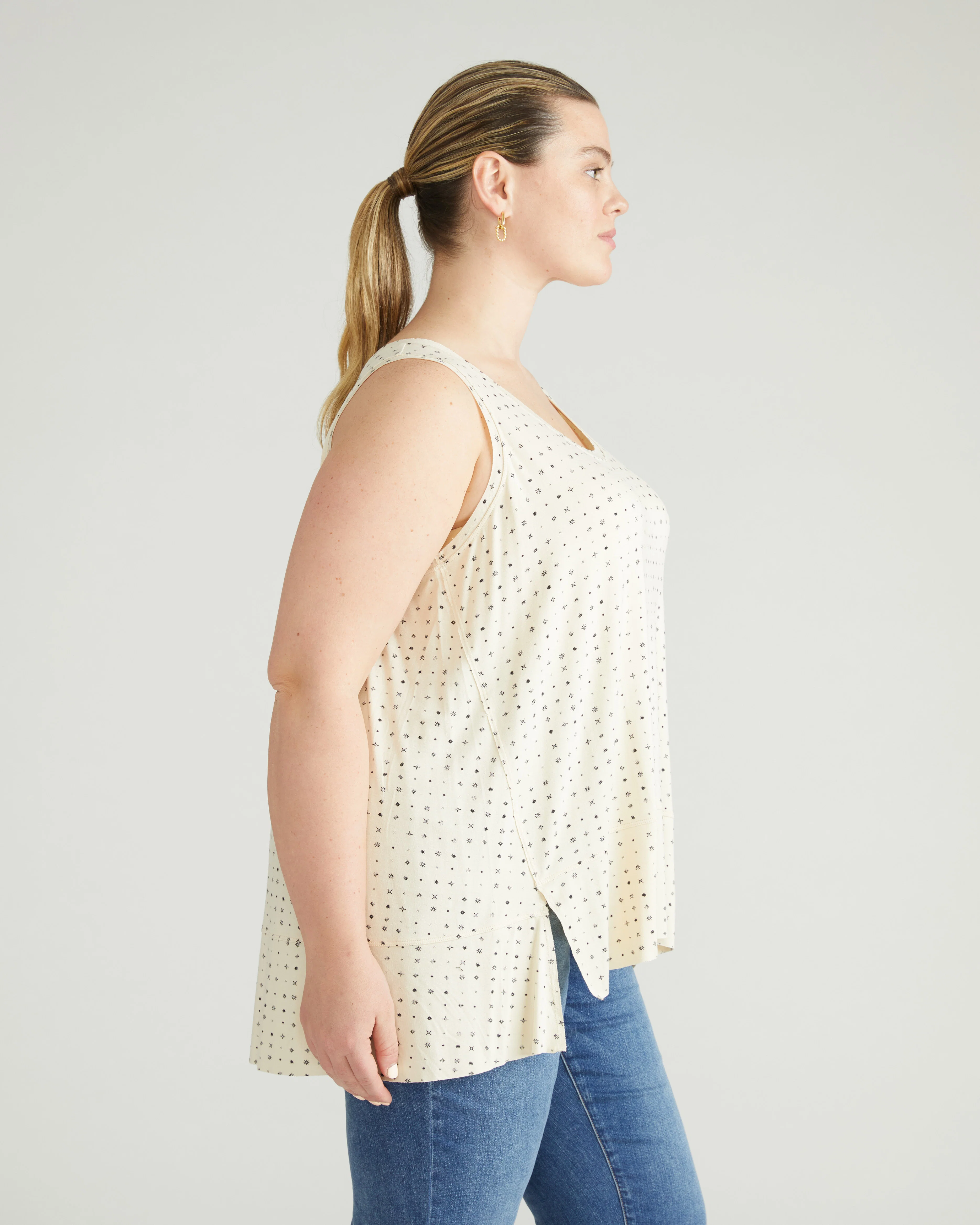 Hudson Liquid Jersey Tank - Galactic Print in Ecru - Image 4