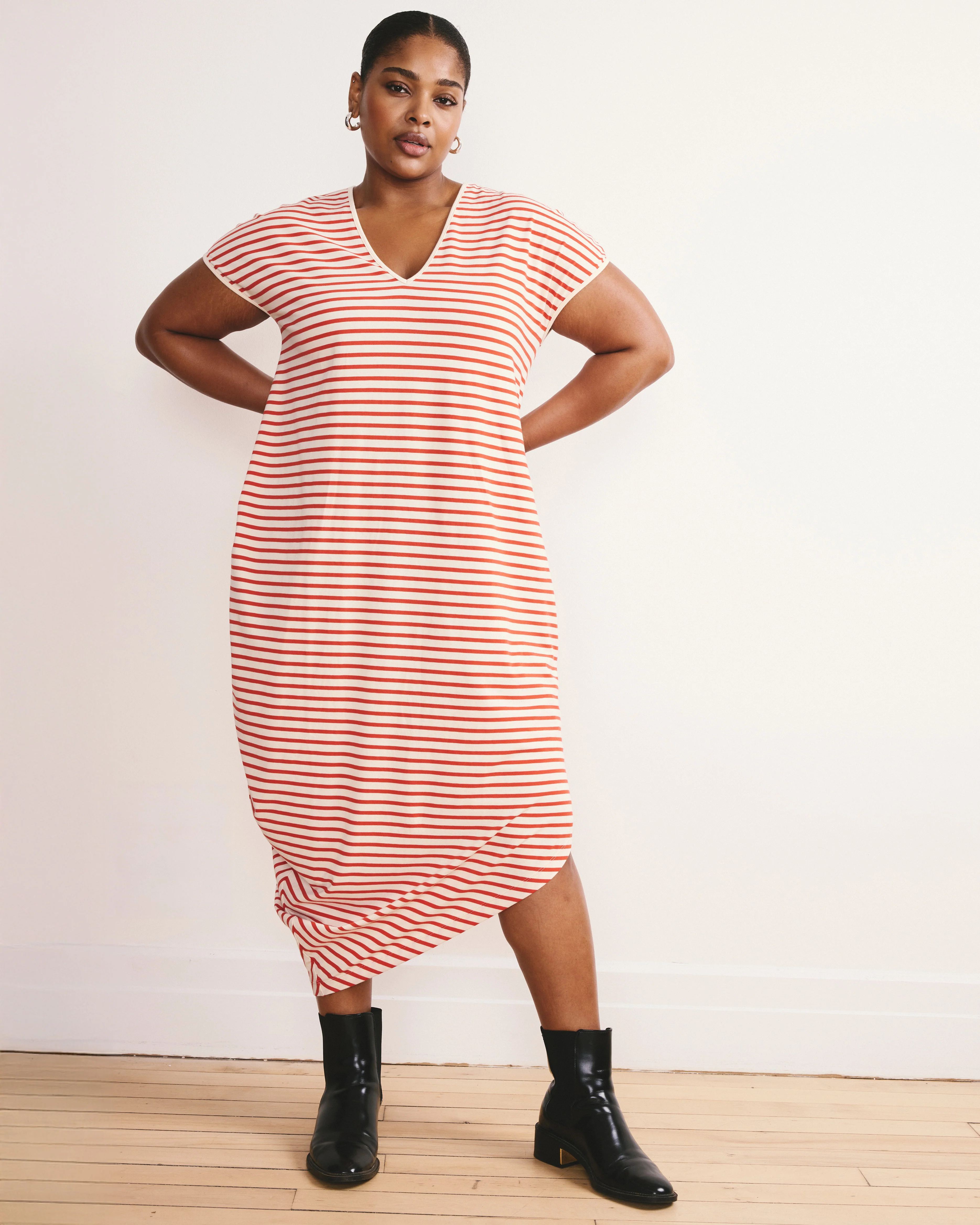 Iconic Geneva V-Neck Dress - Ecru/Poppy Stripe - Image 4