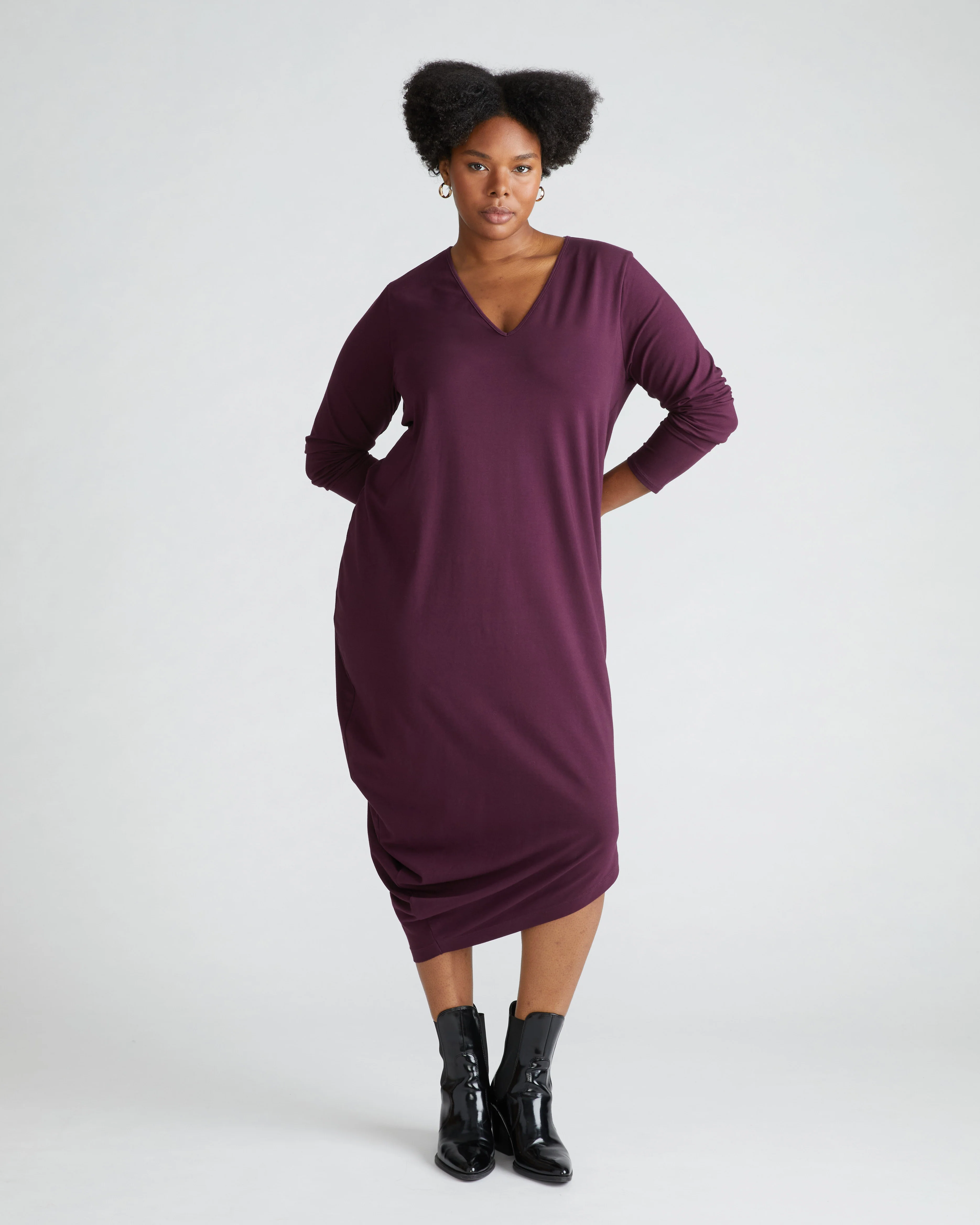 Iconic Long Sleeve V-Neck Geneva Dress - Acai - Image 2