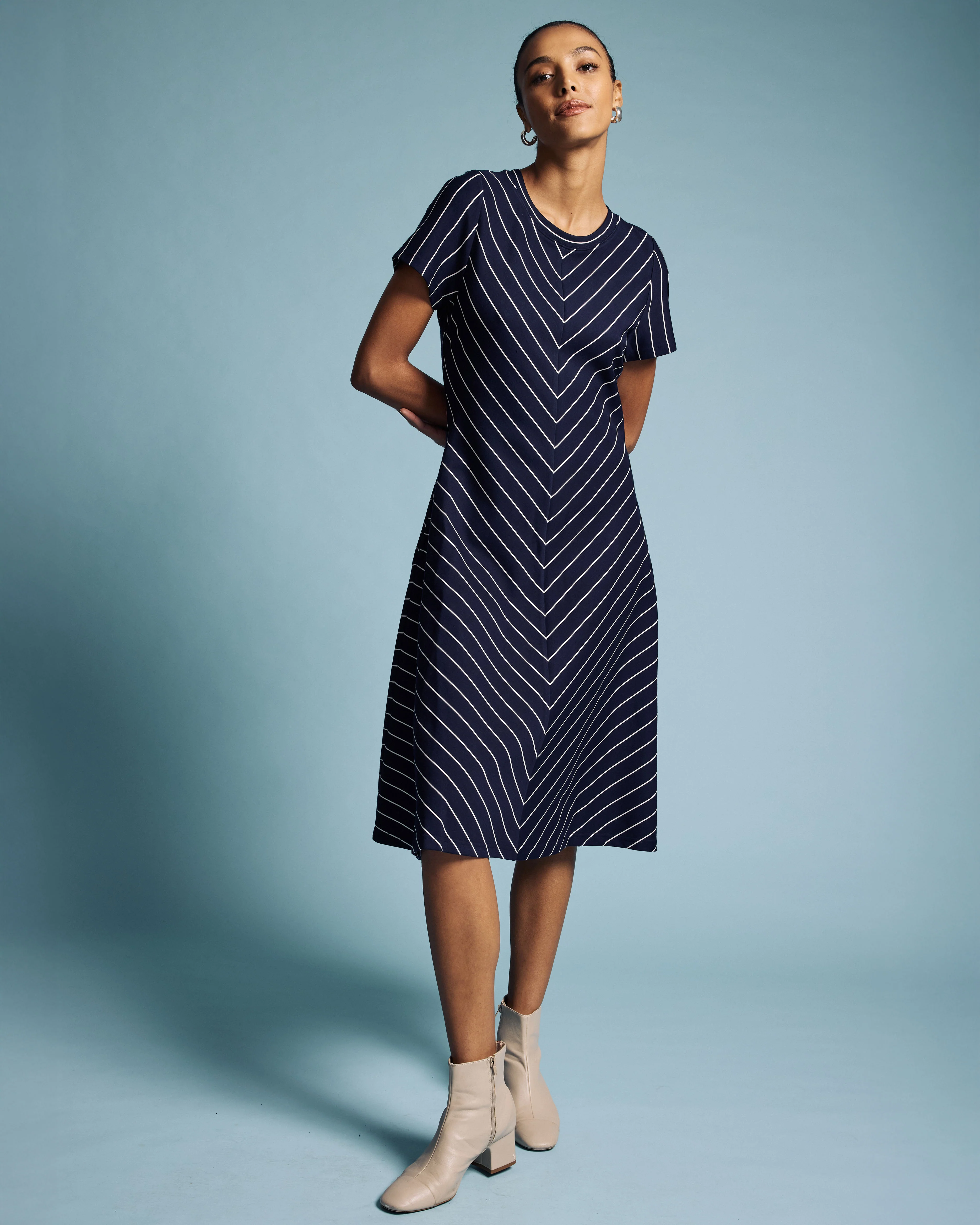 Imani Ponte Dress - Navy Pinstripe - Image 2