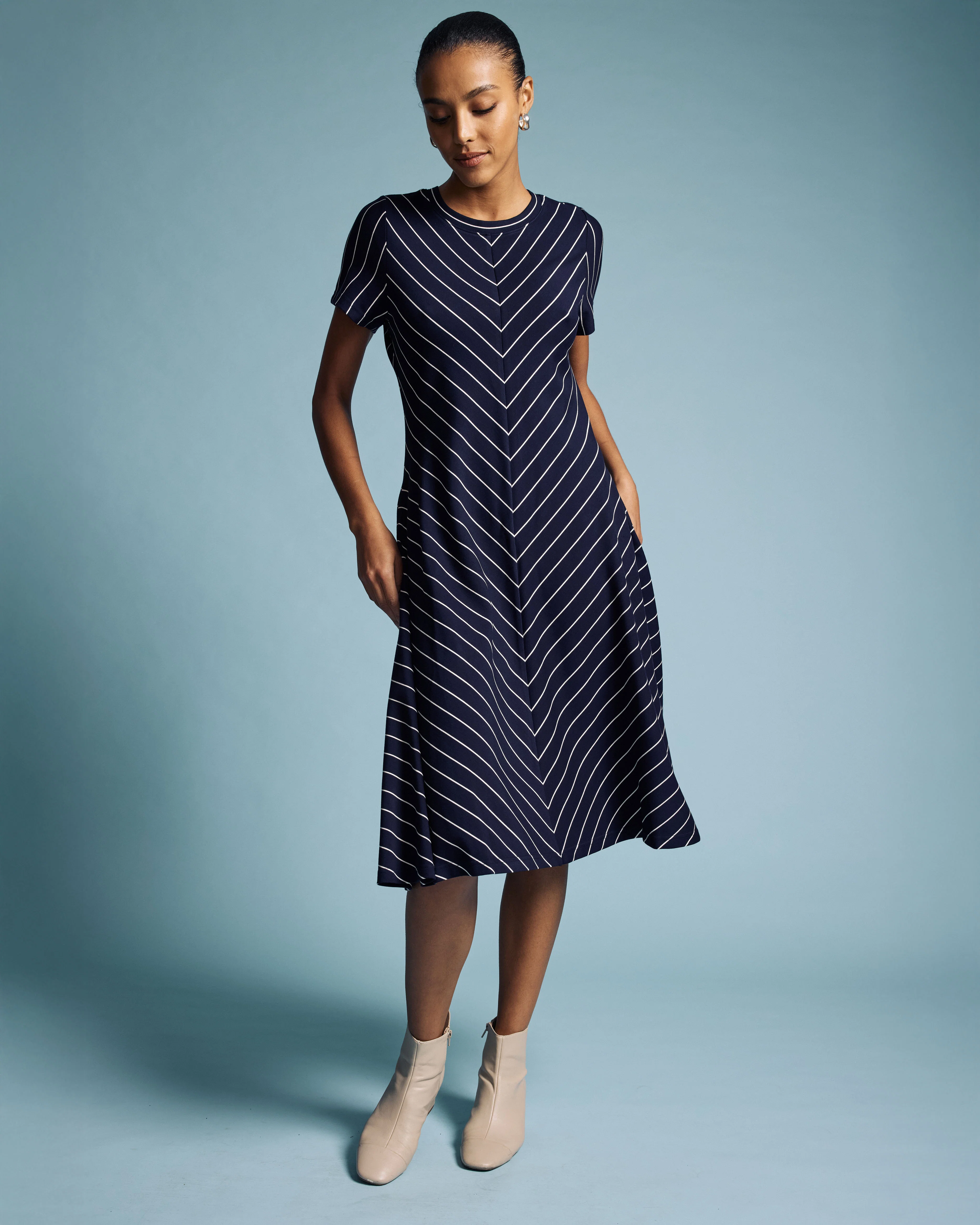 Imani Ponte Dress - Navy Pinstripe - Image 4