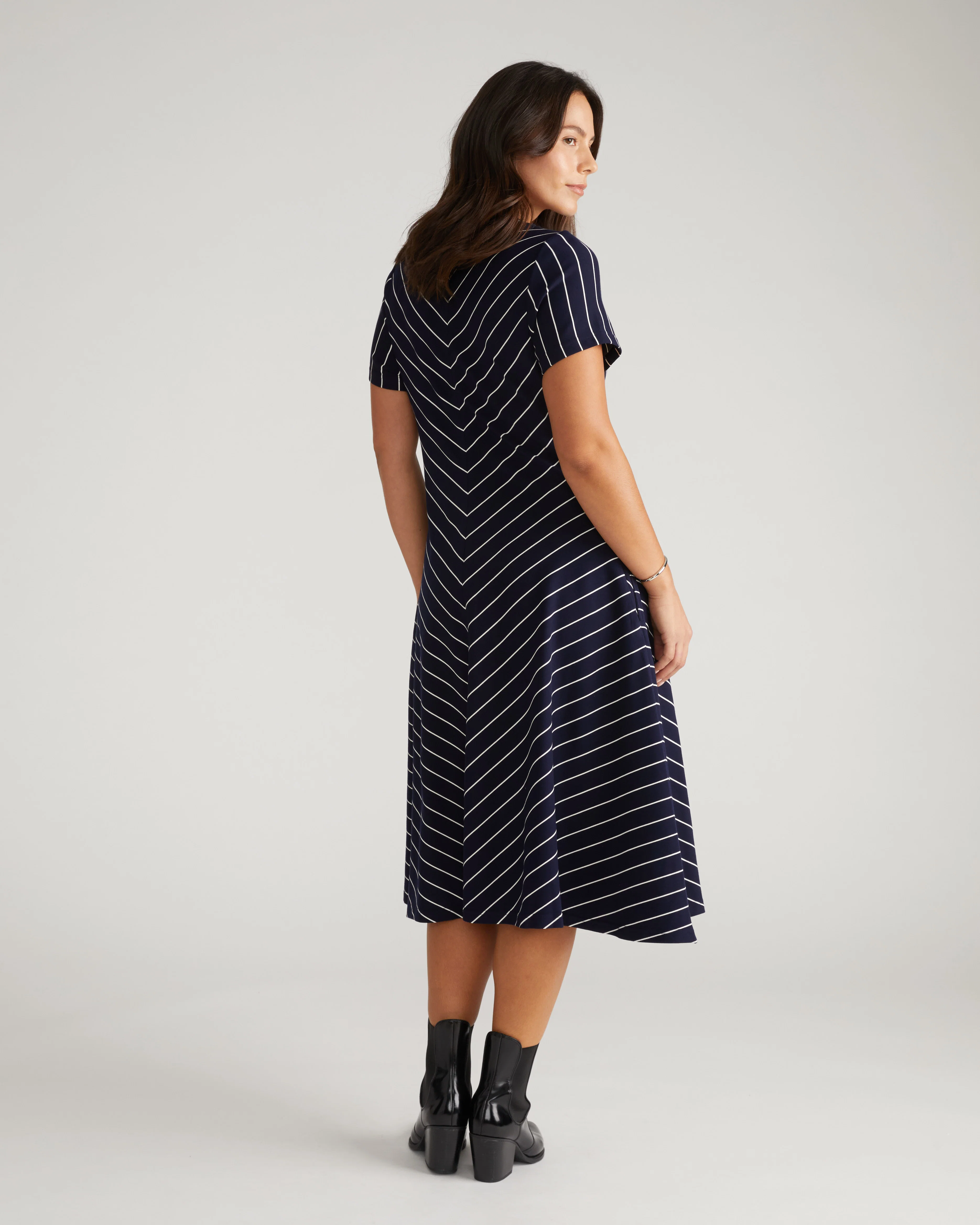 Imani Ponte Dress - Navy Pinstripe - Image 9