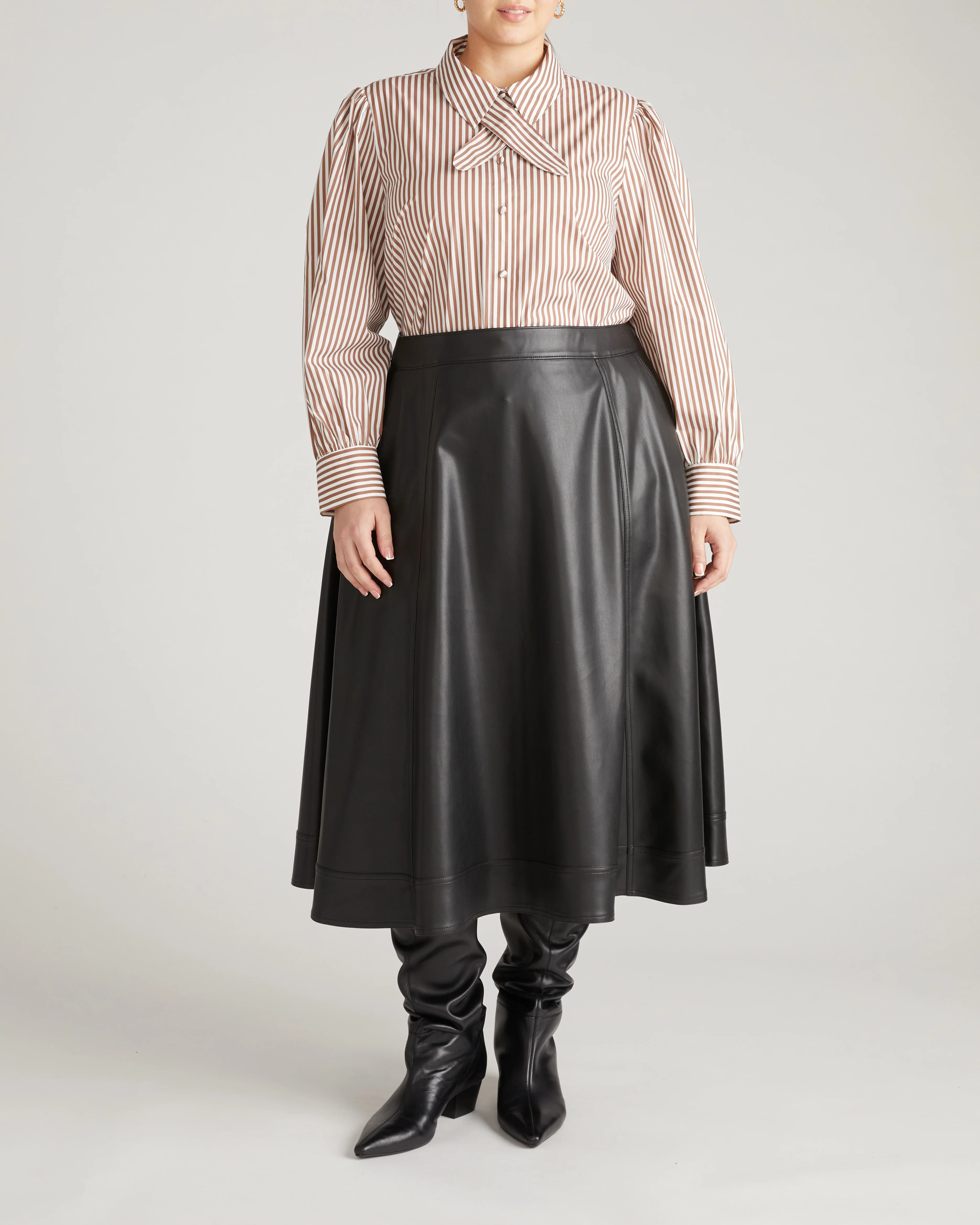 Janet Tie-Neck Cotton Poplin Shirt - Allspice/White Stripe - Image 6