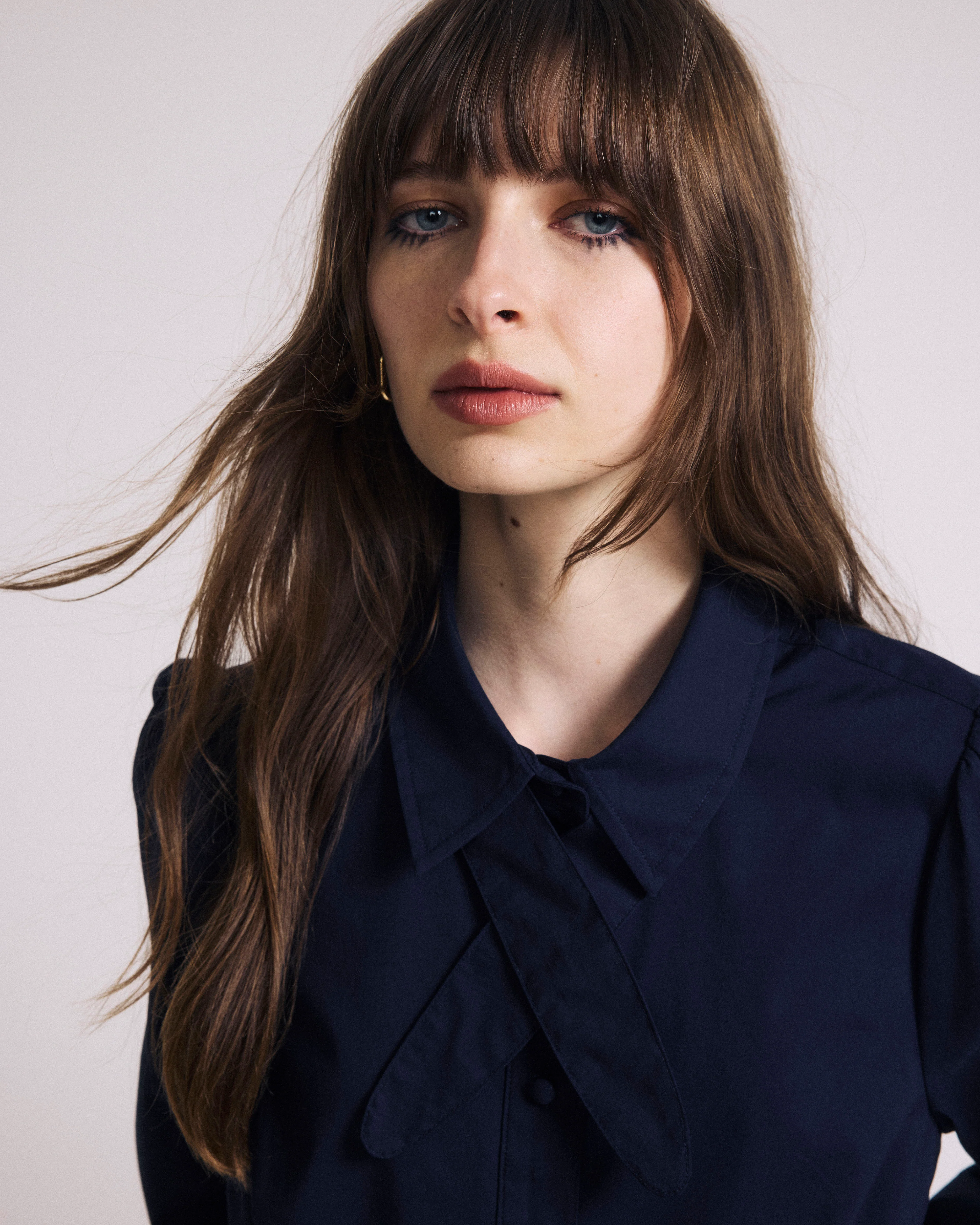 Janet Tie-Neck Cotton Poplin Shirt - Navy - Image 2