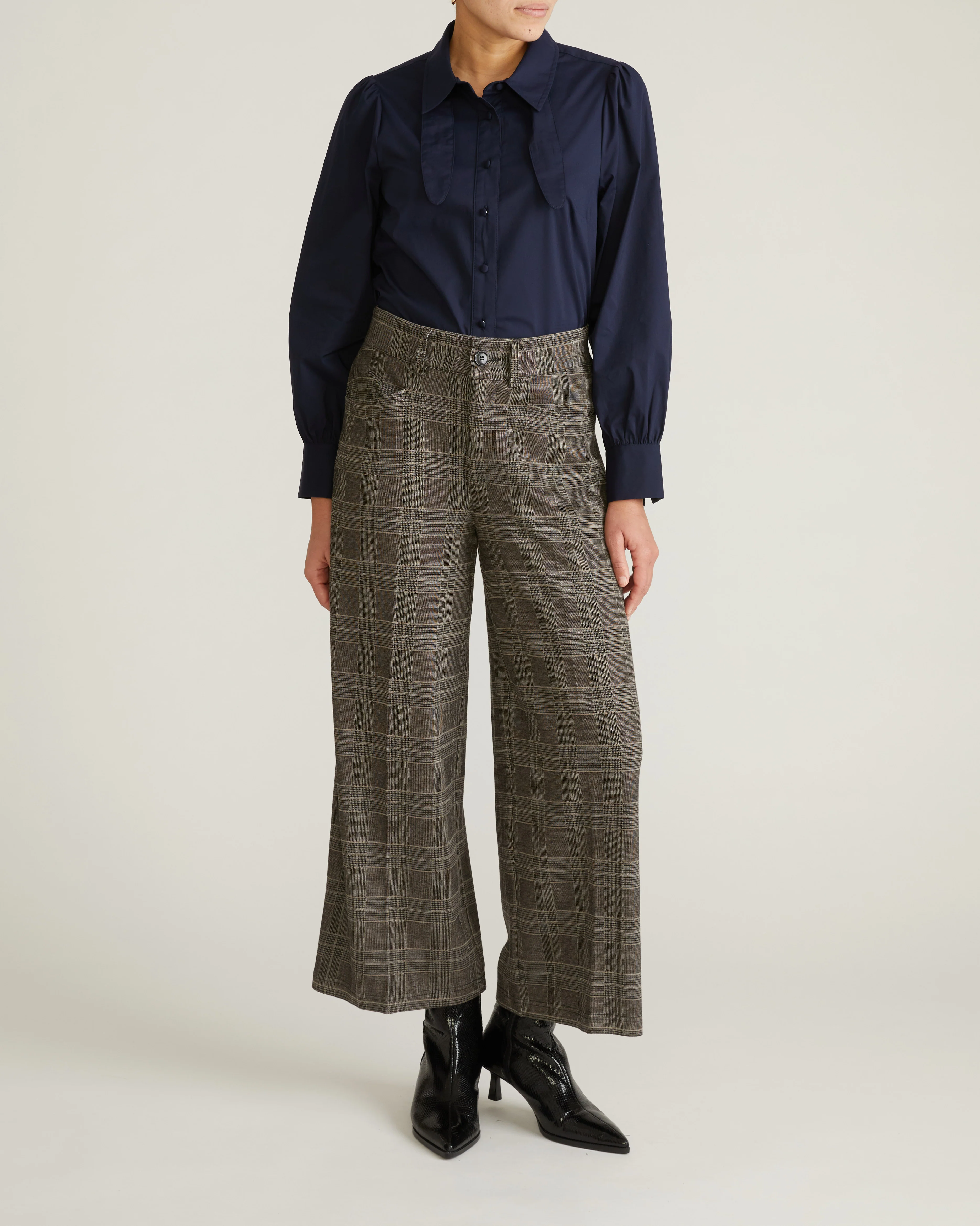 Janet Tie-Neck Cotton Poplin Shirt - Navy - Image 3