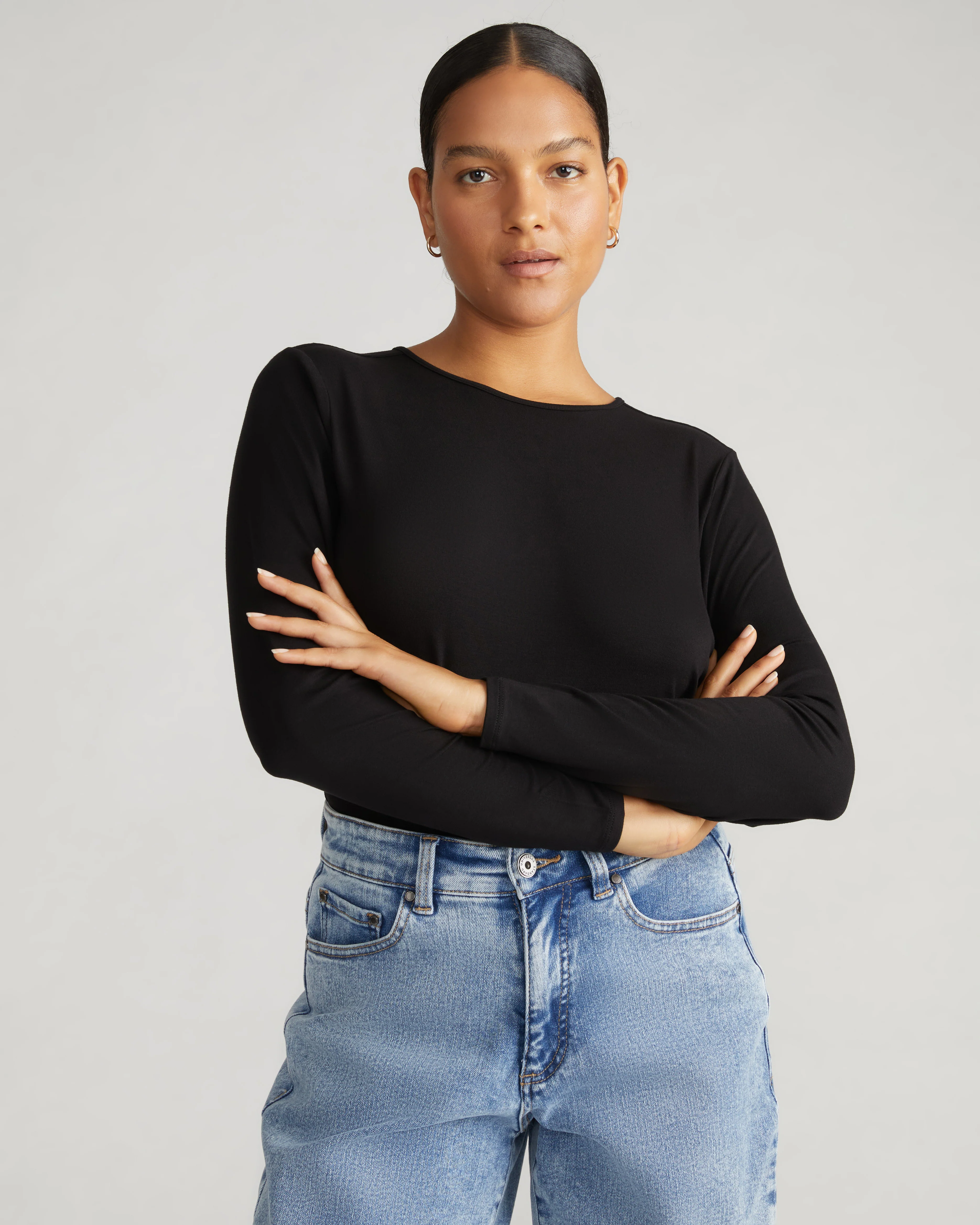 Joan Liquid Jersey Long Sleeve Top - Black - Image 2