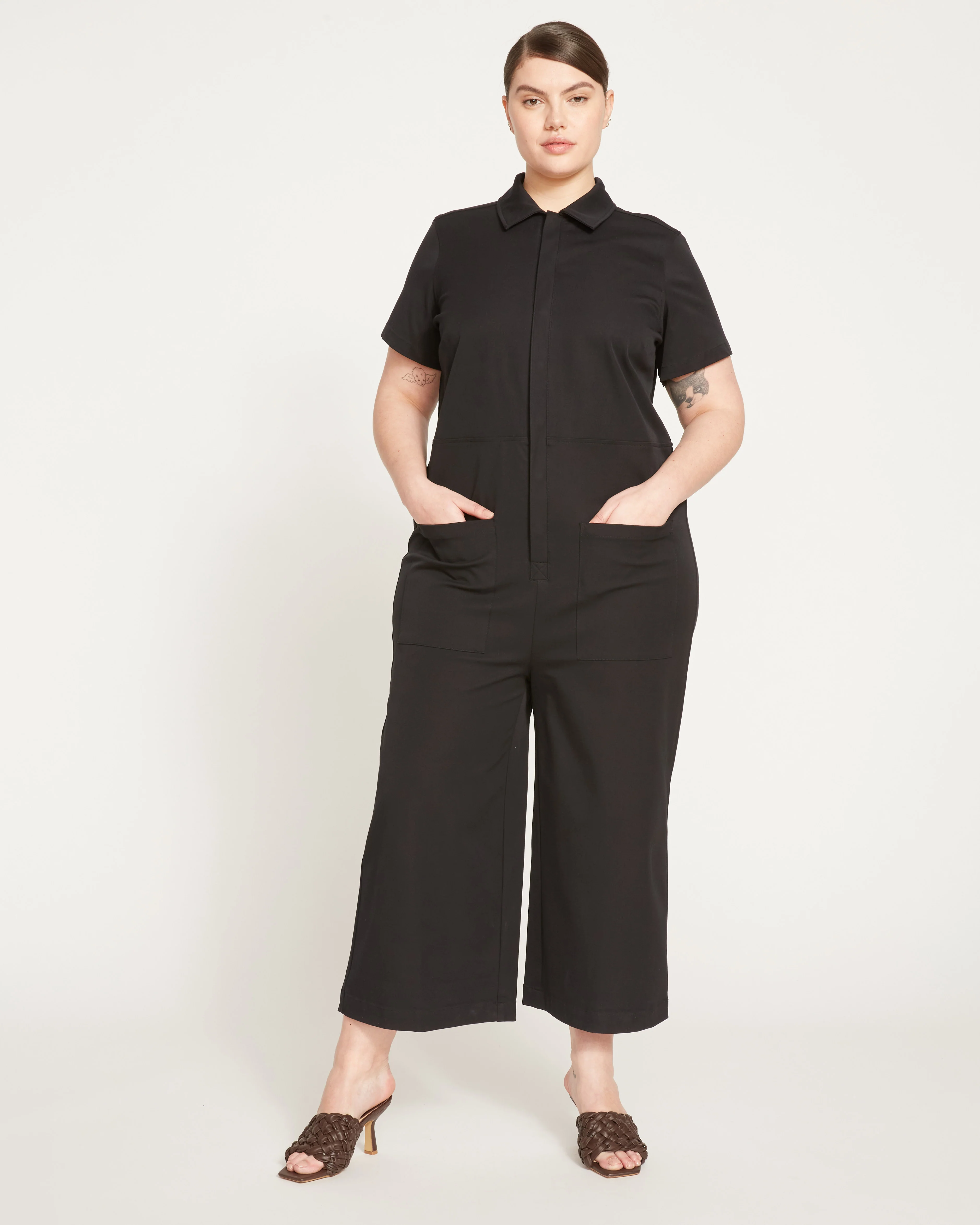 Kate Stretch Cotton Twill Jumpsuit - Black - Image 3