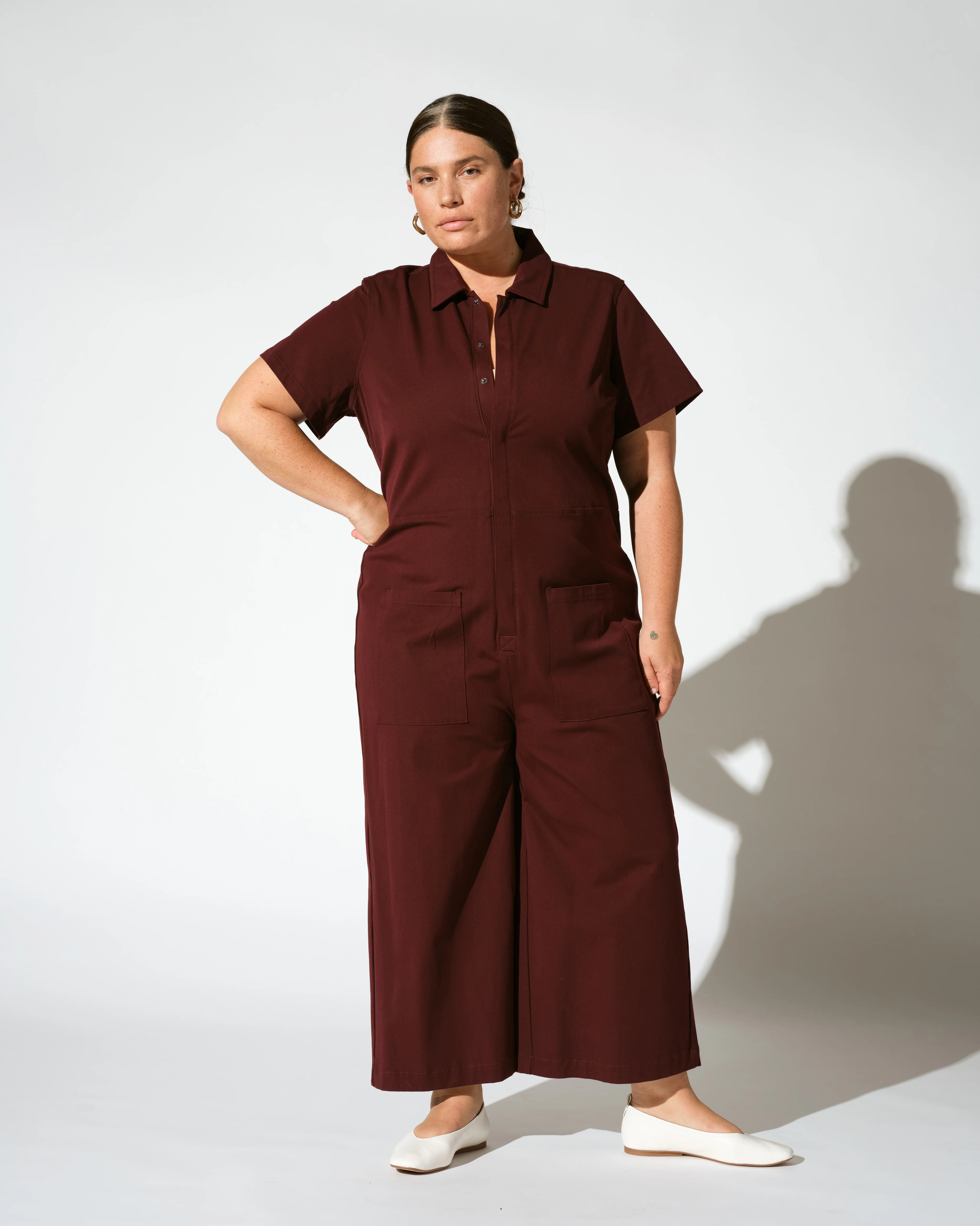 Kate Stretch Cotton Twill Jumpsuit - Black Cherry - Image 2