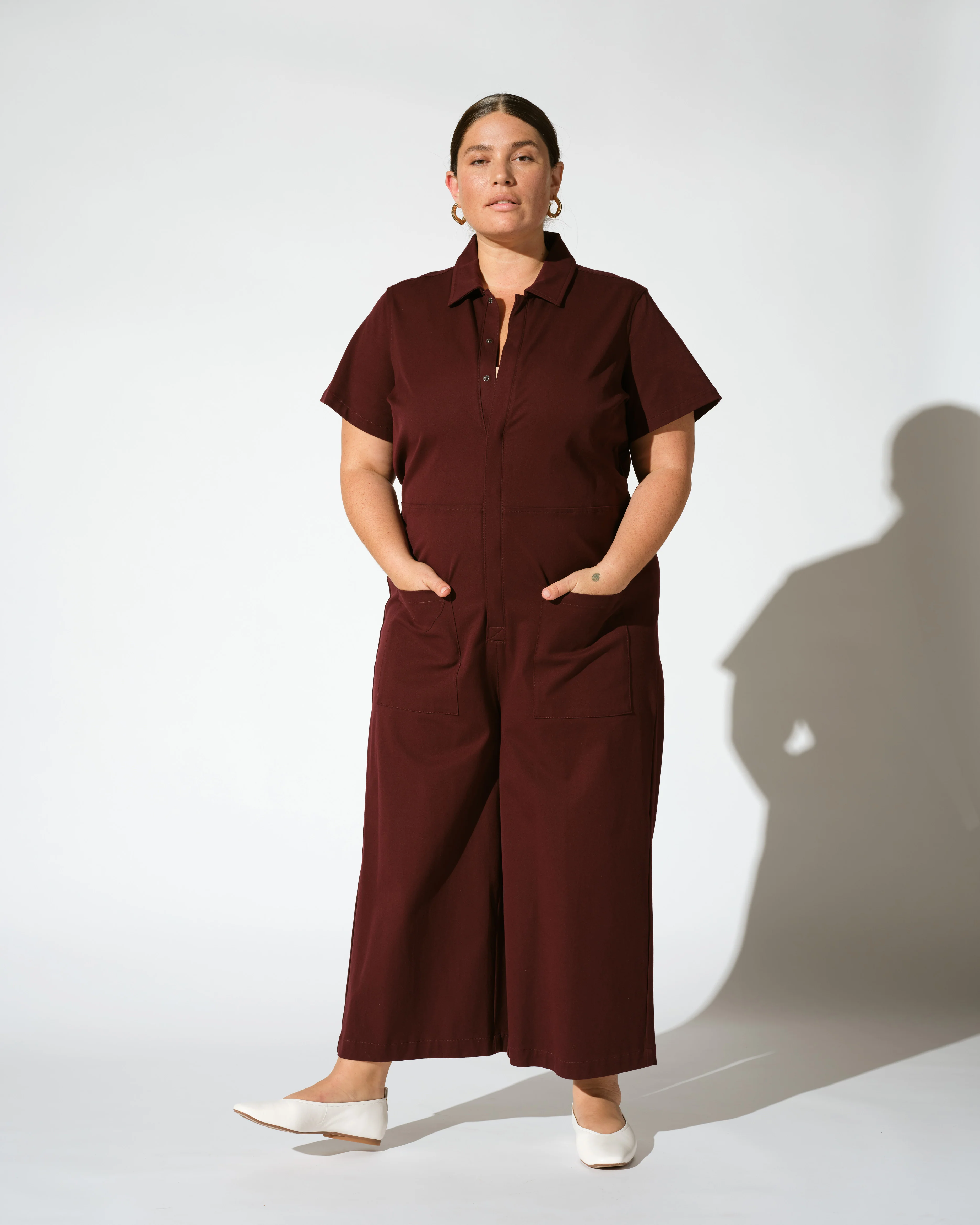 Kate Stretch Cotton Twill Jumpsuit - Black Cherry - Image 4