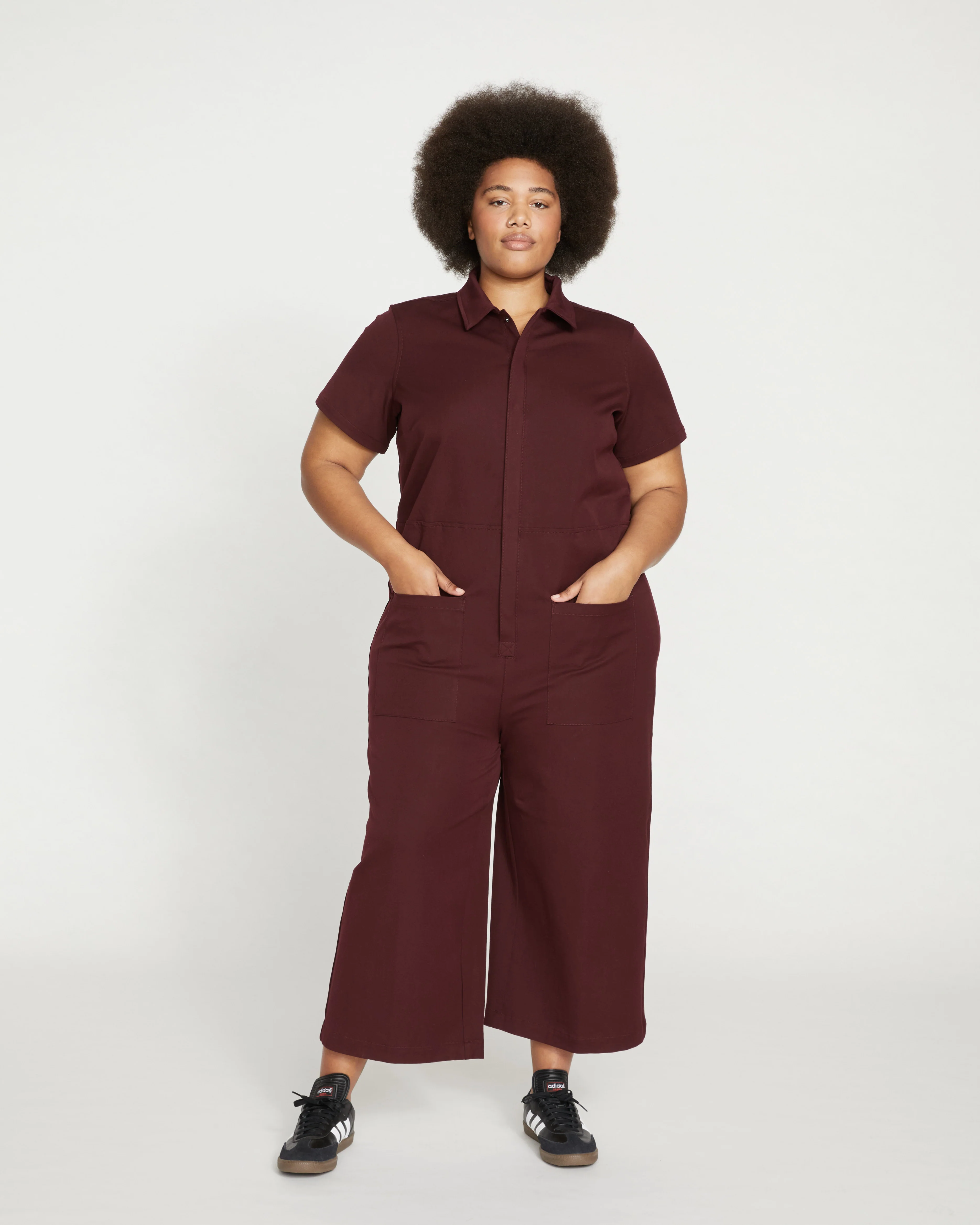 Kate Stretch Cotton Twill Jumpsuit - Black Cherry - Image 5