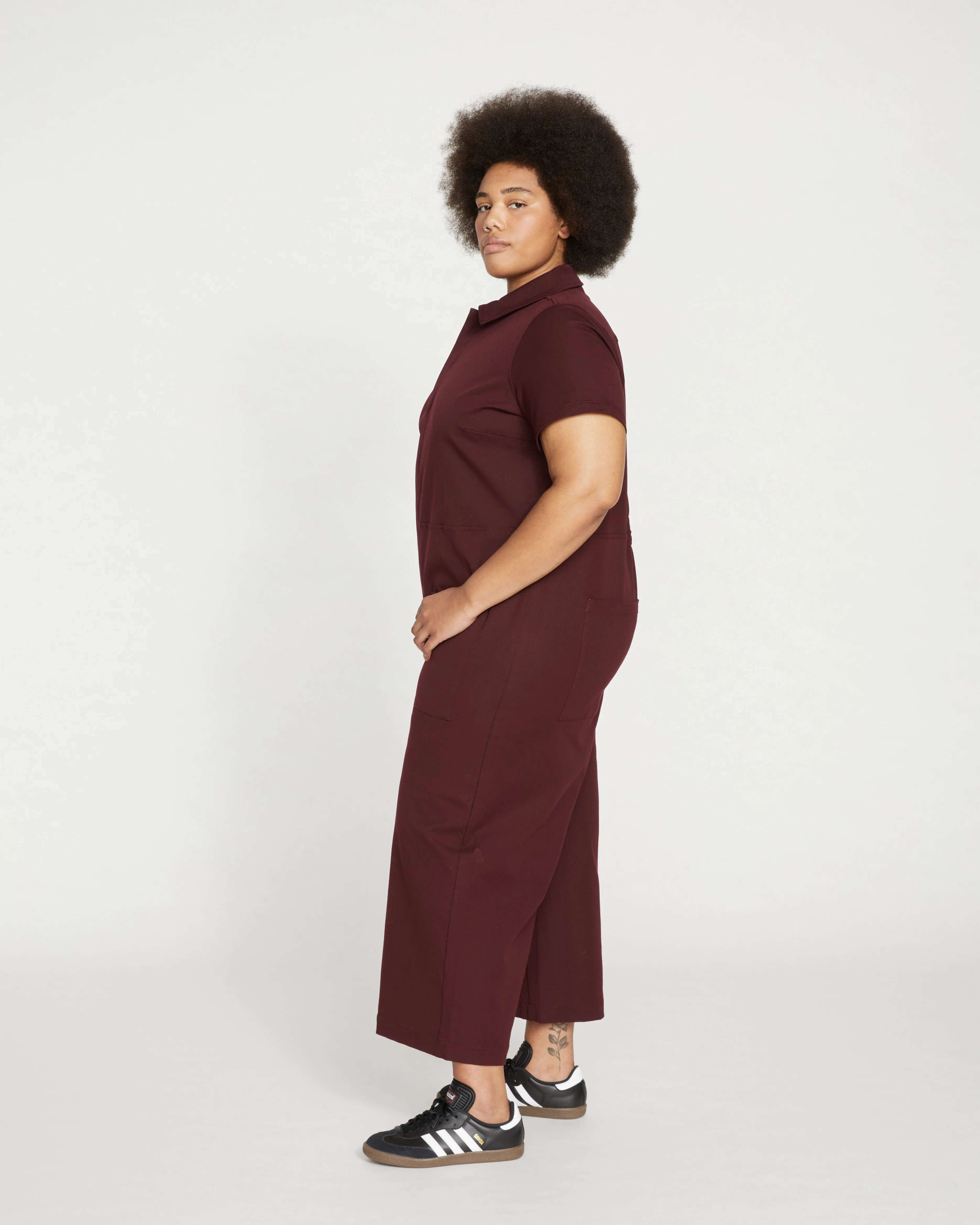 Kate Stretch Cotton Twill Jumpsuit - Black Cherry - Image 7
