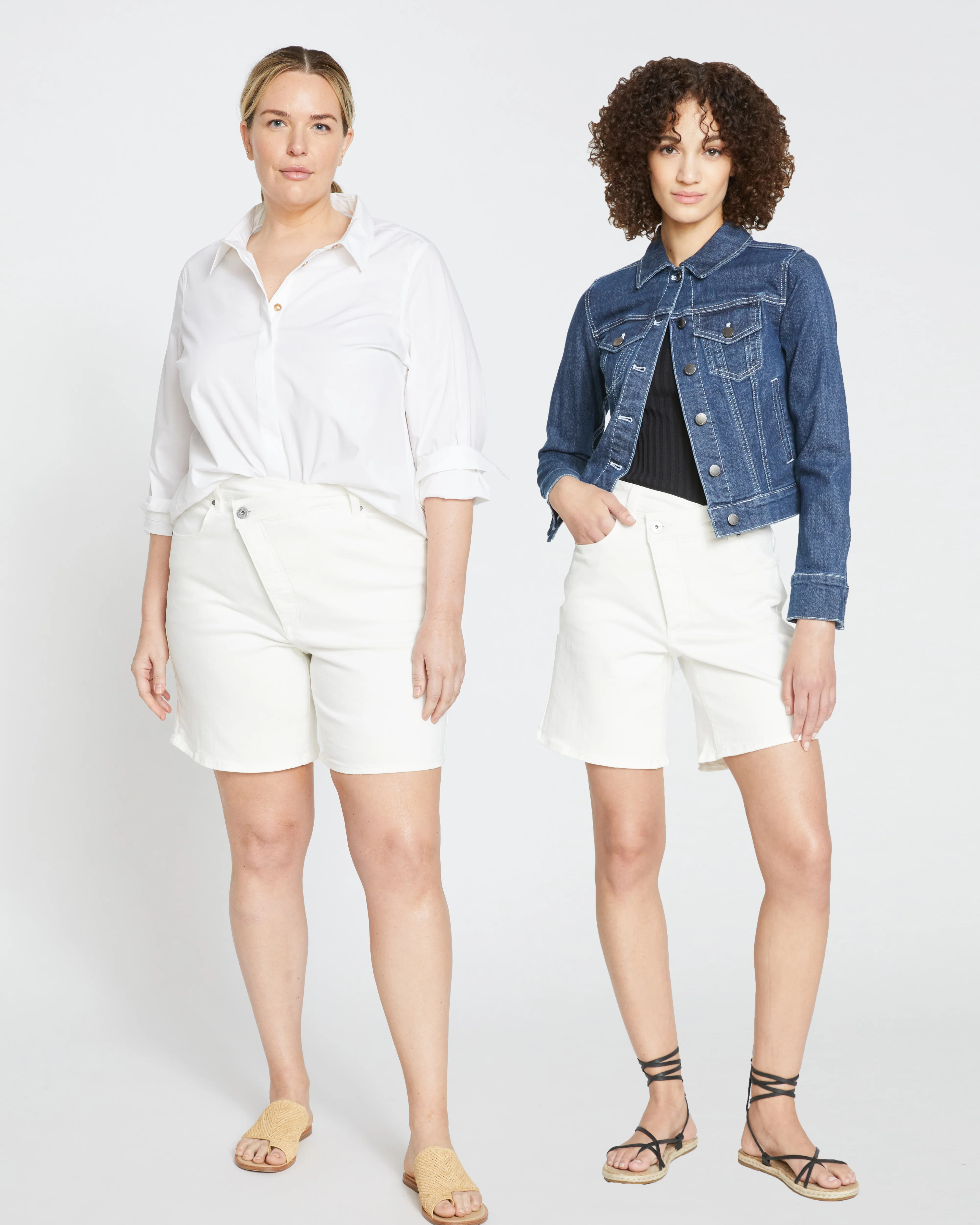 Katie High Rise Crossover Denim Shorts - White - Image 6
