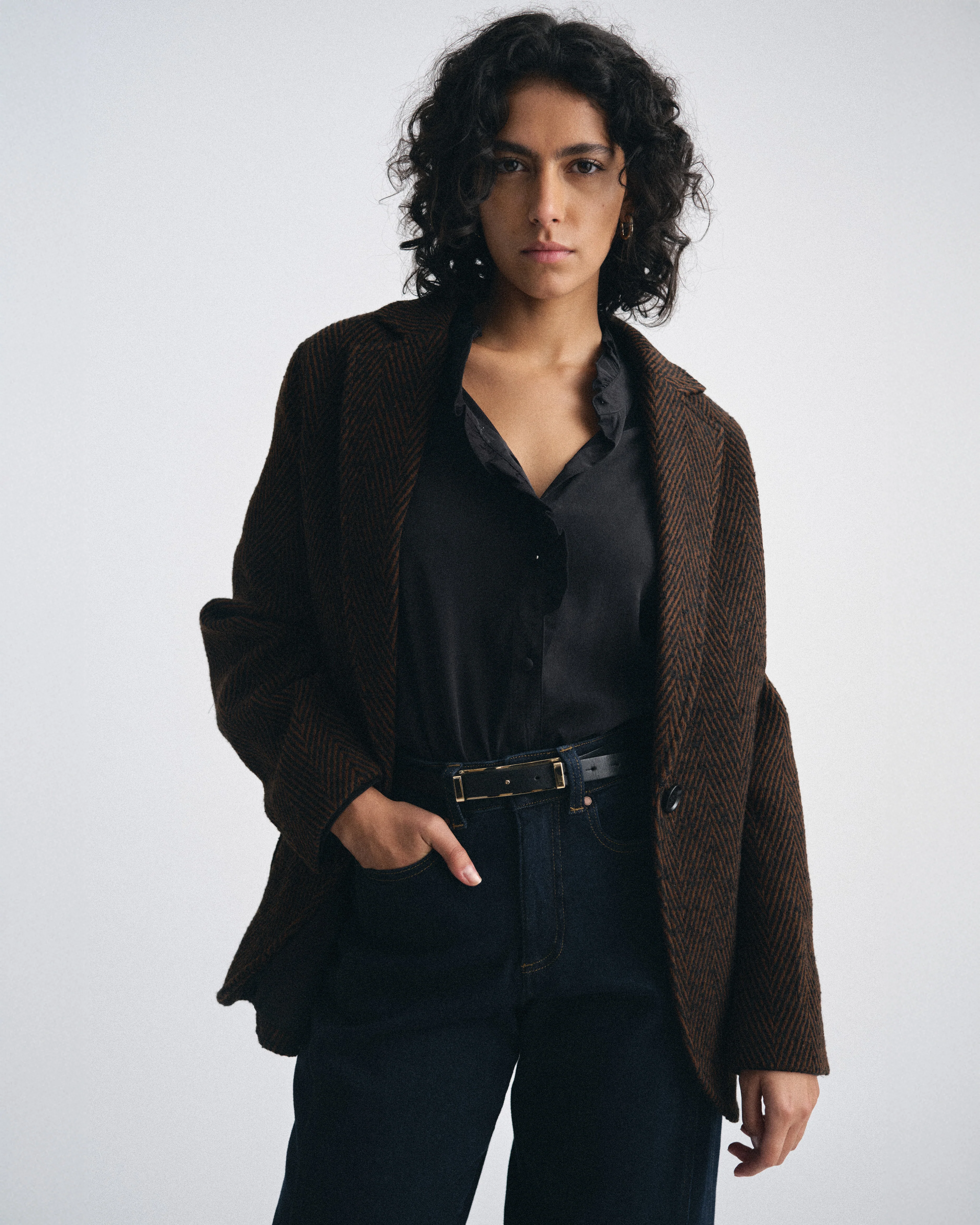 Kidjo Tailored Wool Jacket - Black/Brown Herringbone - Image 3