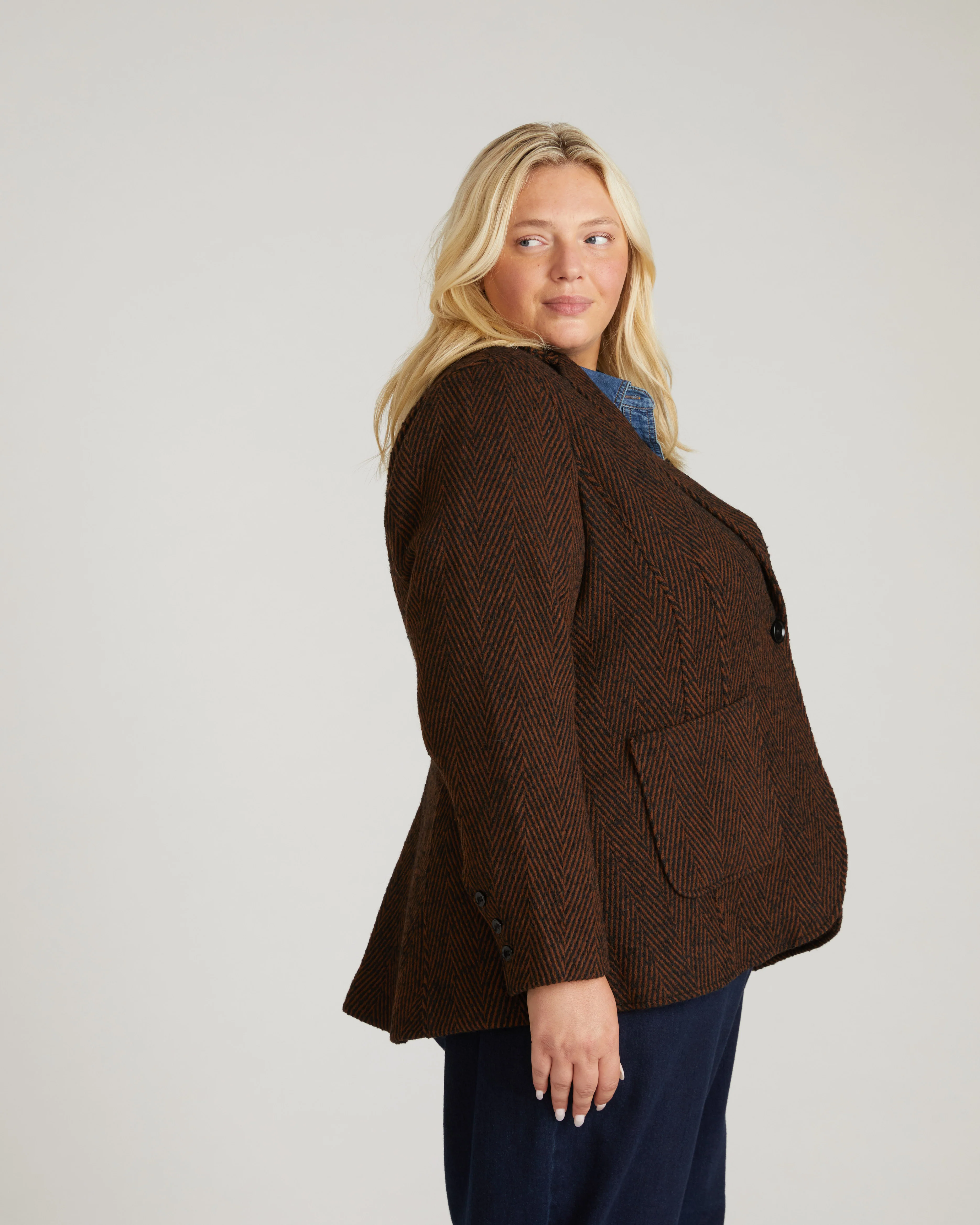 Kidjo Tailored Wool Jacket - Black/Brown Herringbone - Image 7
