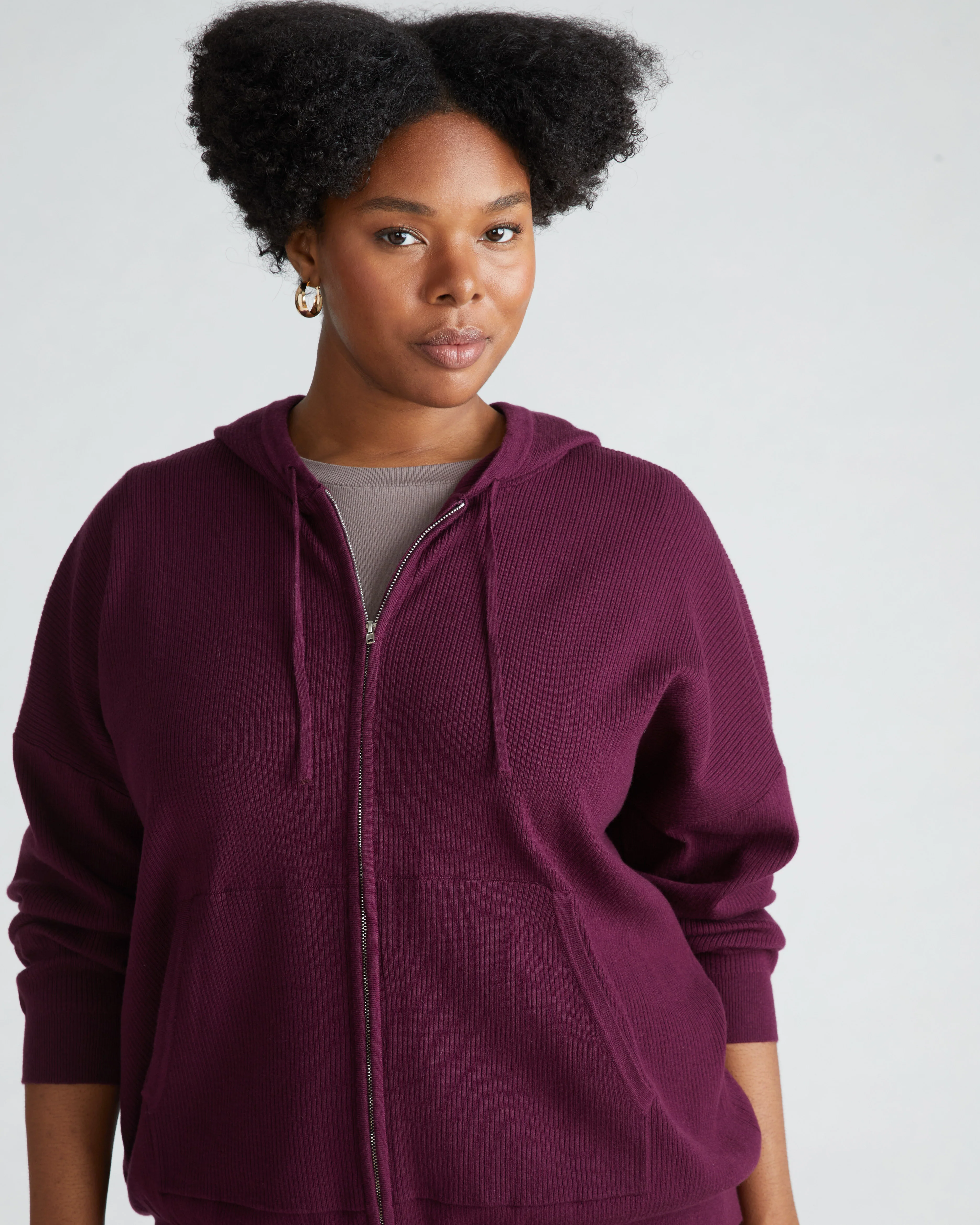 Knitted Mila Zip Hoodie - Acai - Image 3
