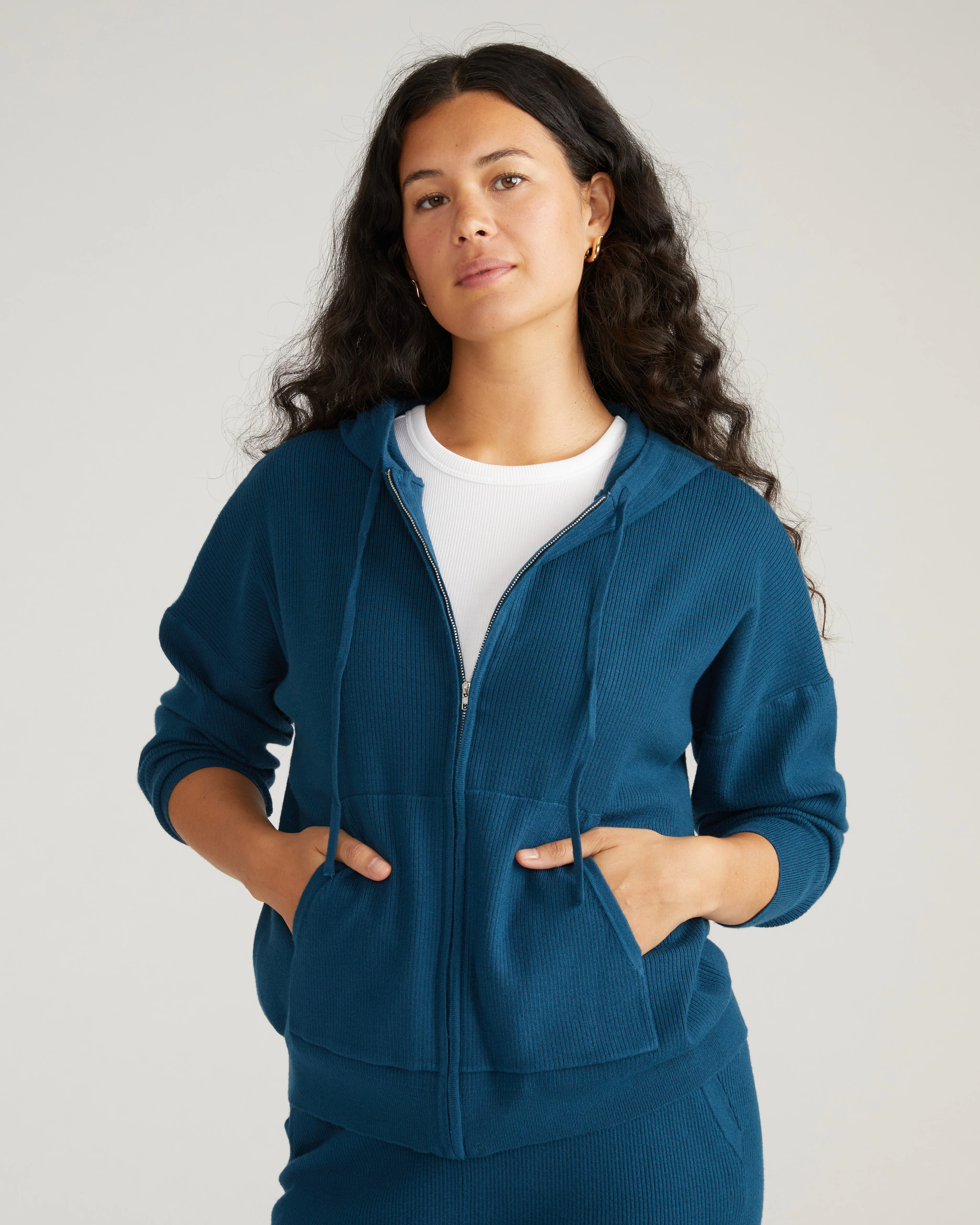Knitted Mila Zip Hoodie - Deep Teal - Image 3