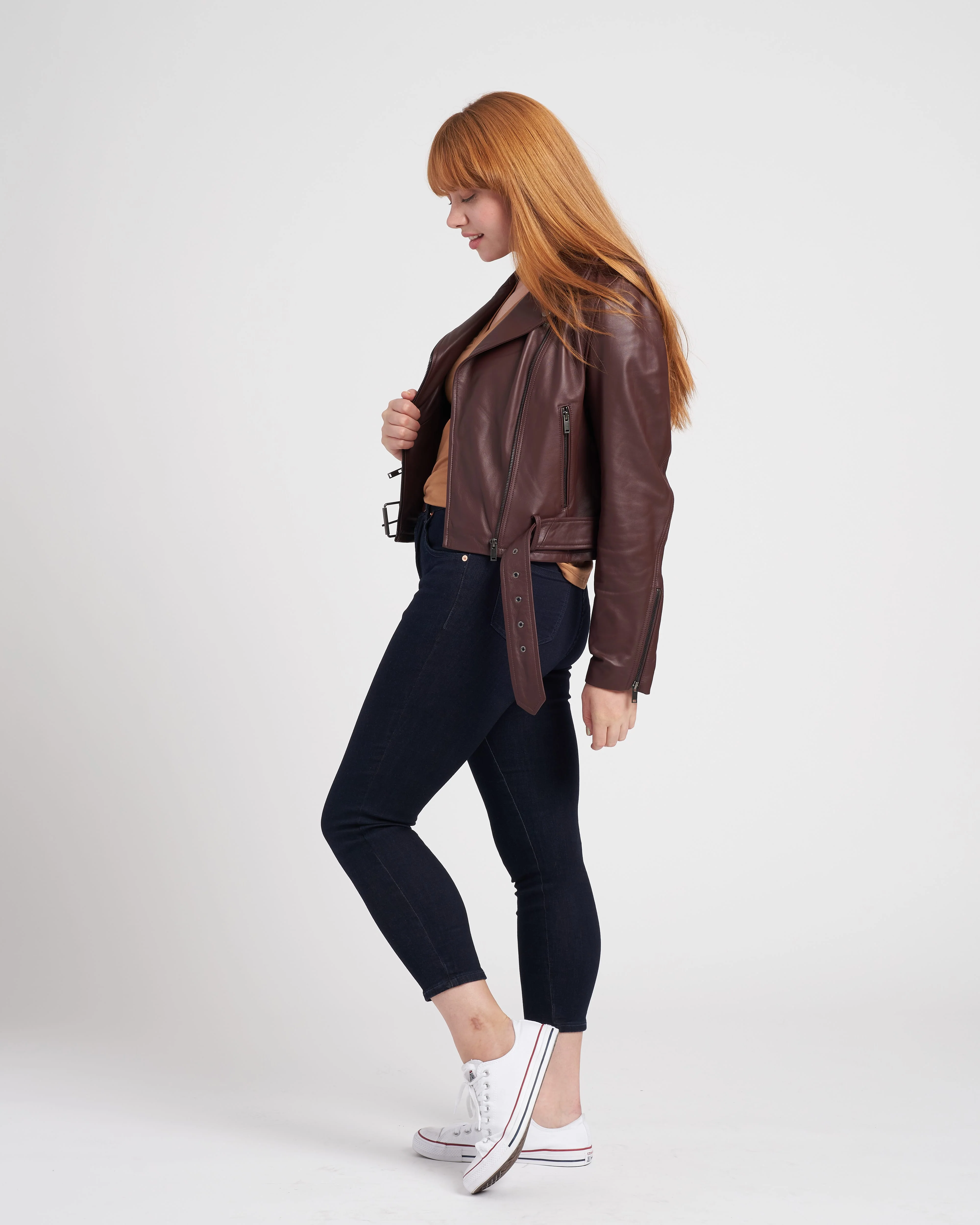 Leeron Leather Moto Jacket - Chili Chocolate - Image 3