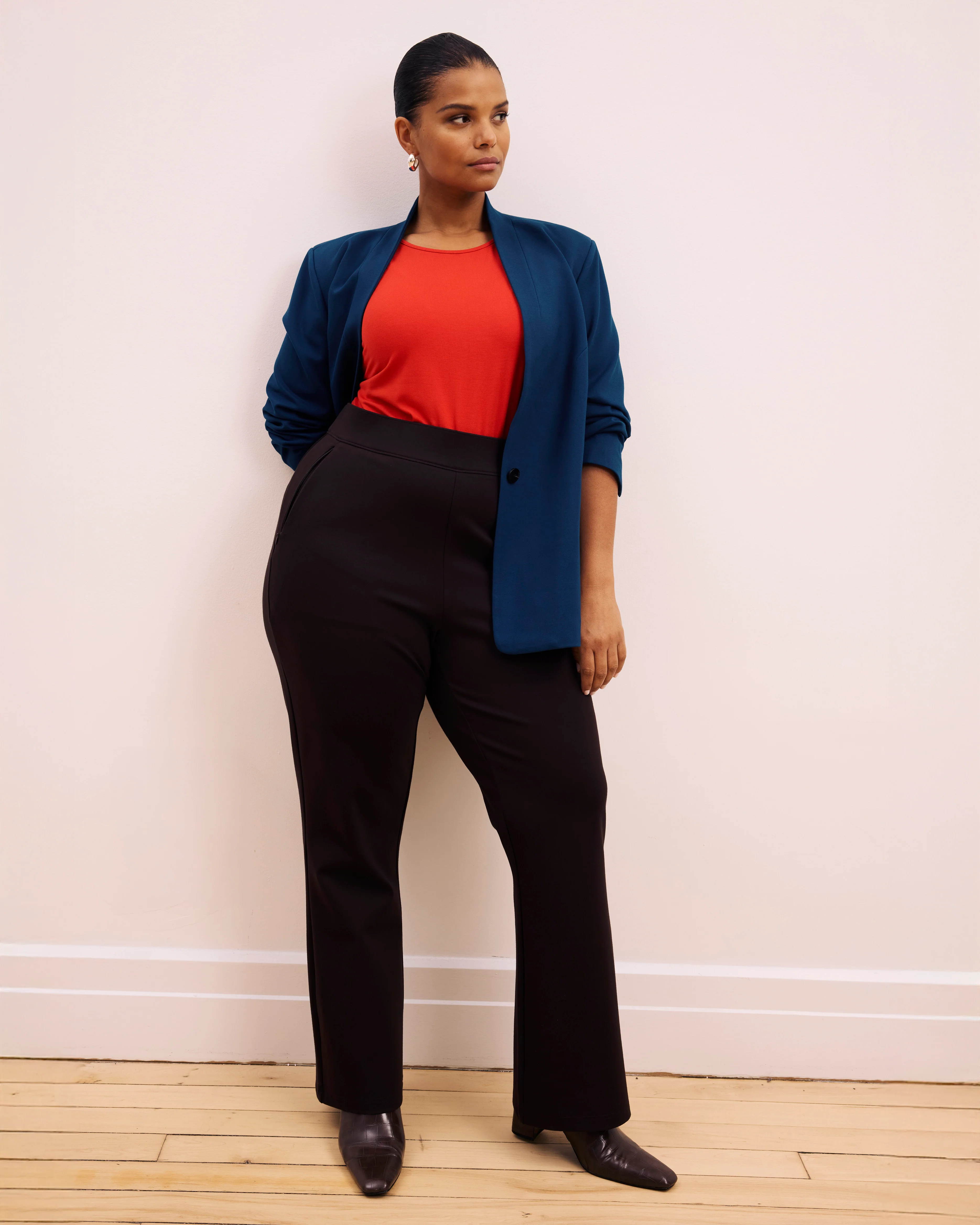 Lennox Collarless Ponte Blazer - Deep Teal - Image 2