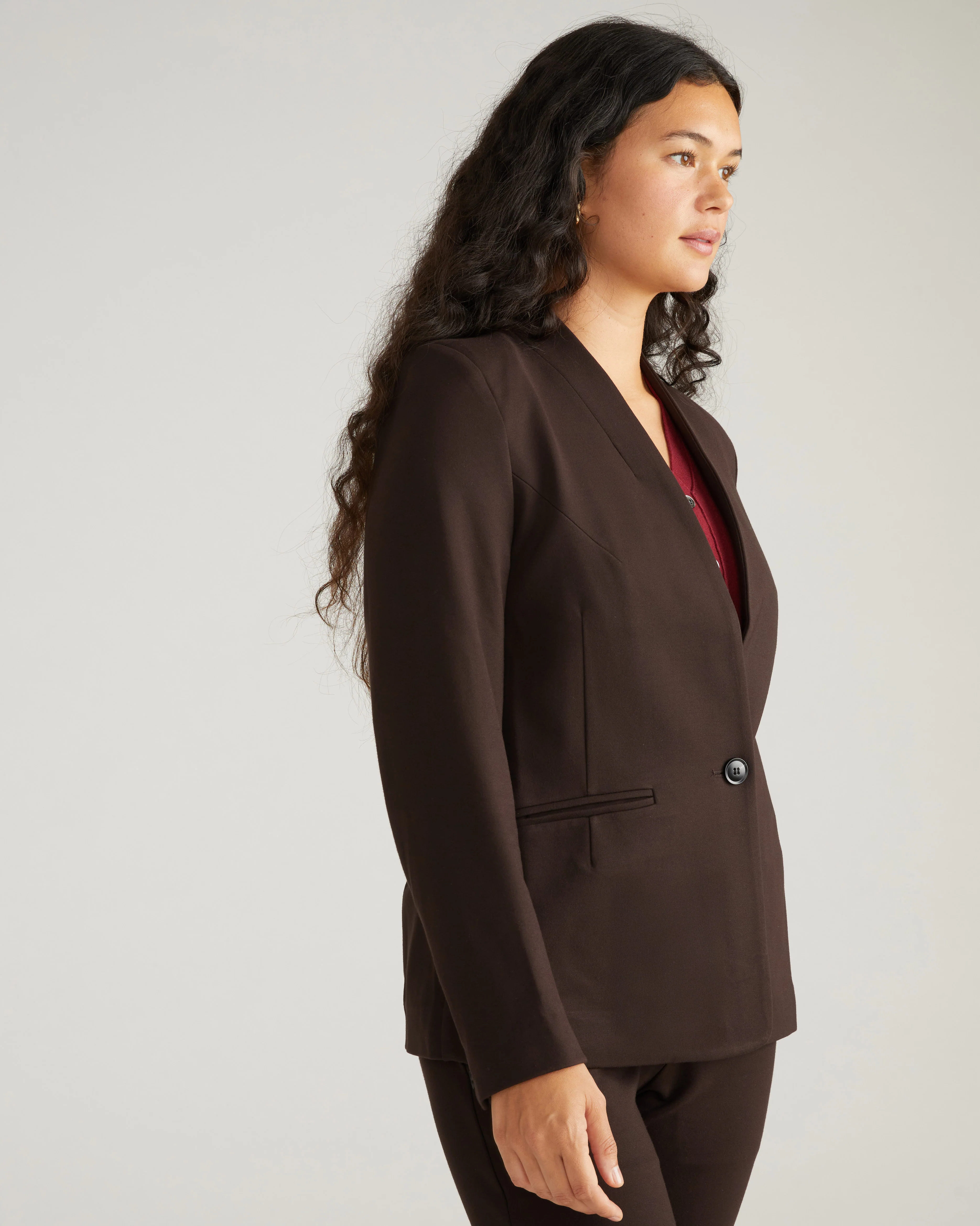 Lennox Collarless Ponte Blazer - Espresso - Image 3