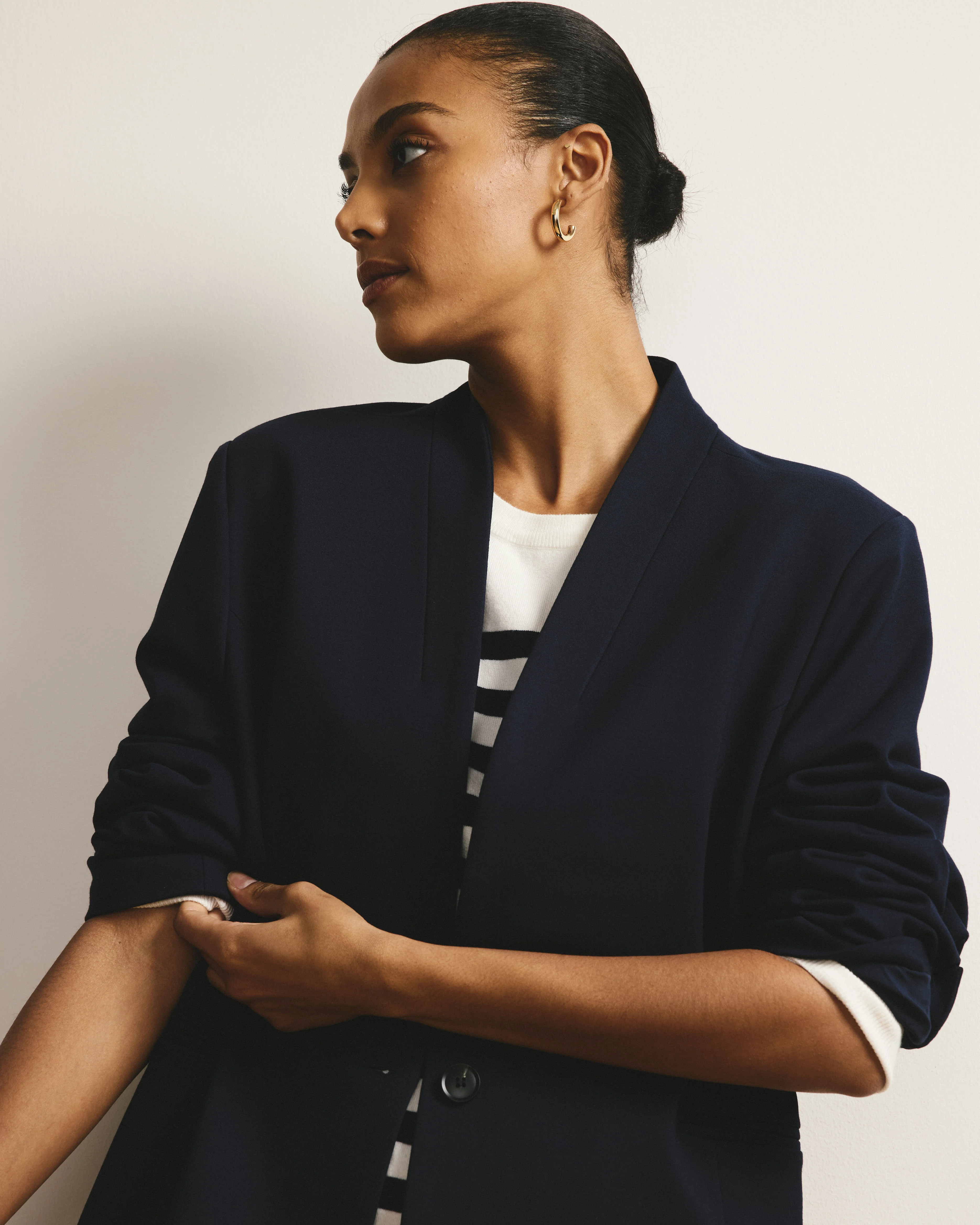 Lennox Collarless Ponte Blazer - Navy - Image 2