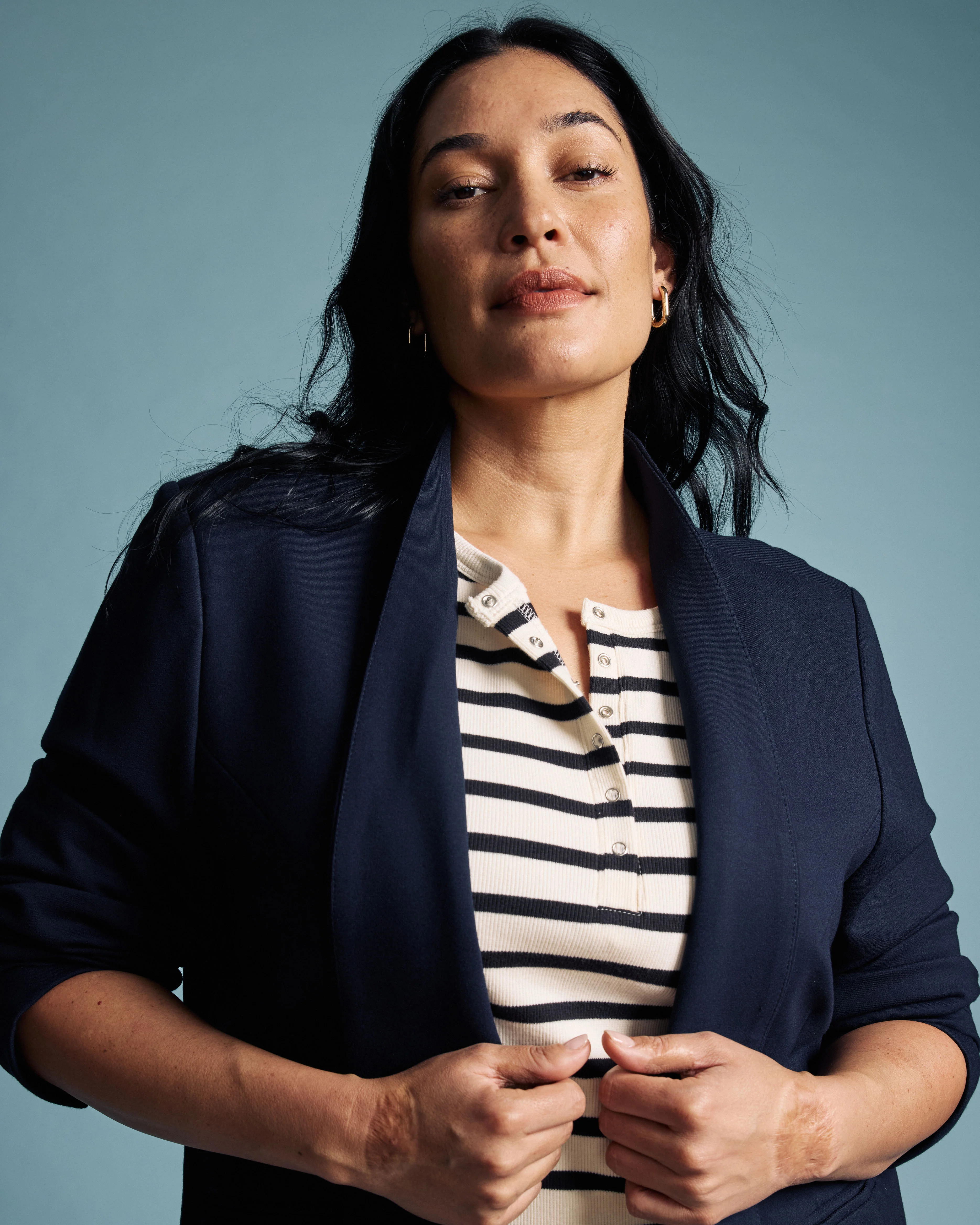 Lennox Collarless Ponte Blazer - Navy - Image 5