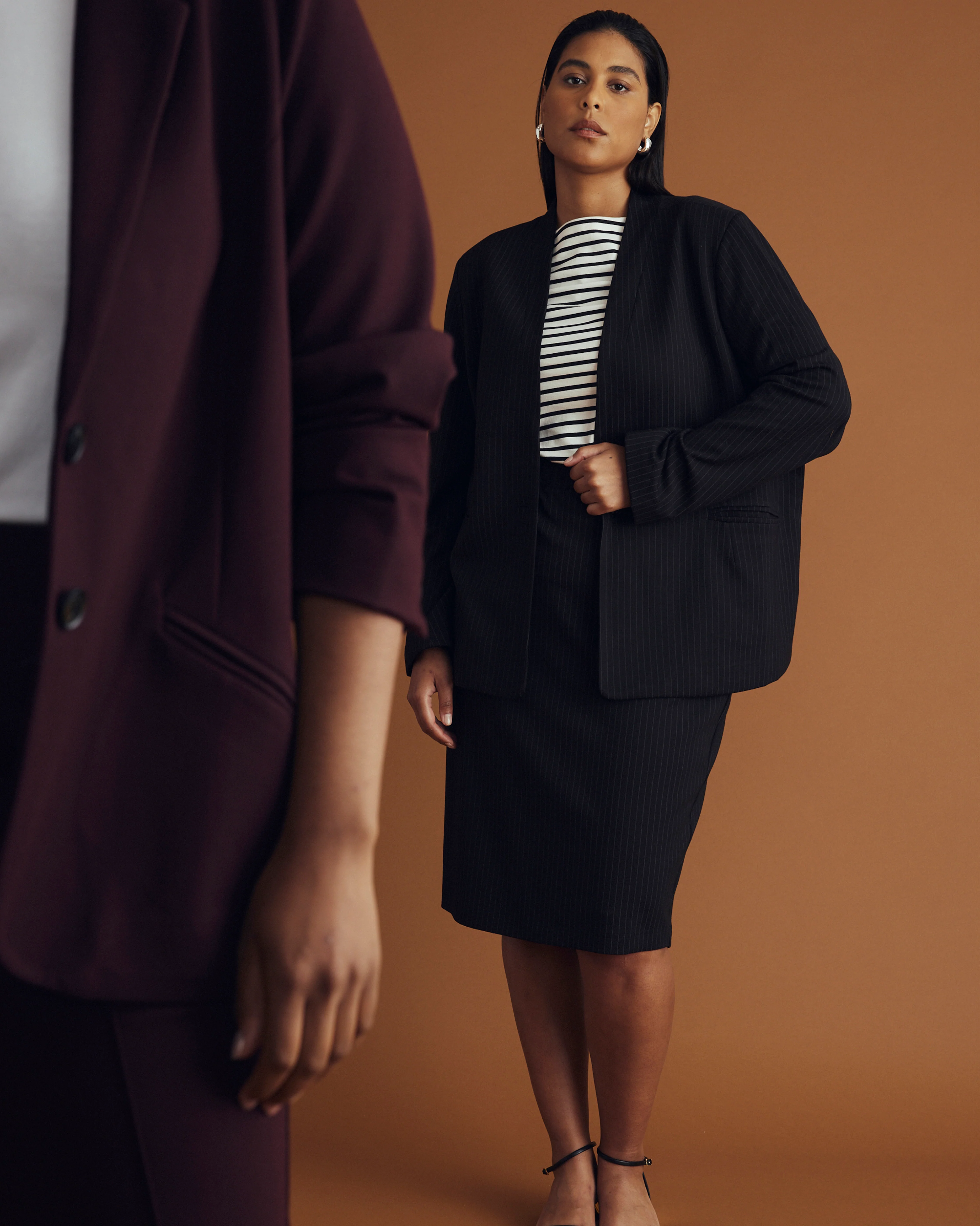 Lennox Collarless Ponte Blazer - Slate Pinstripe - Image 3