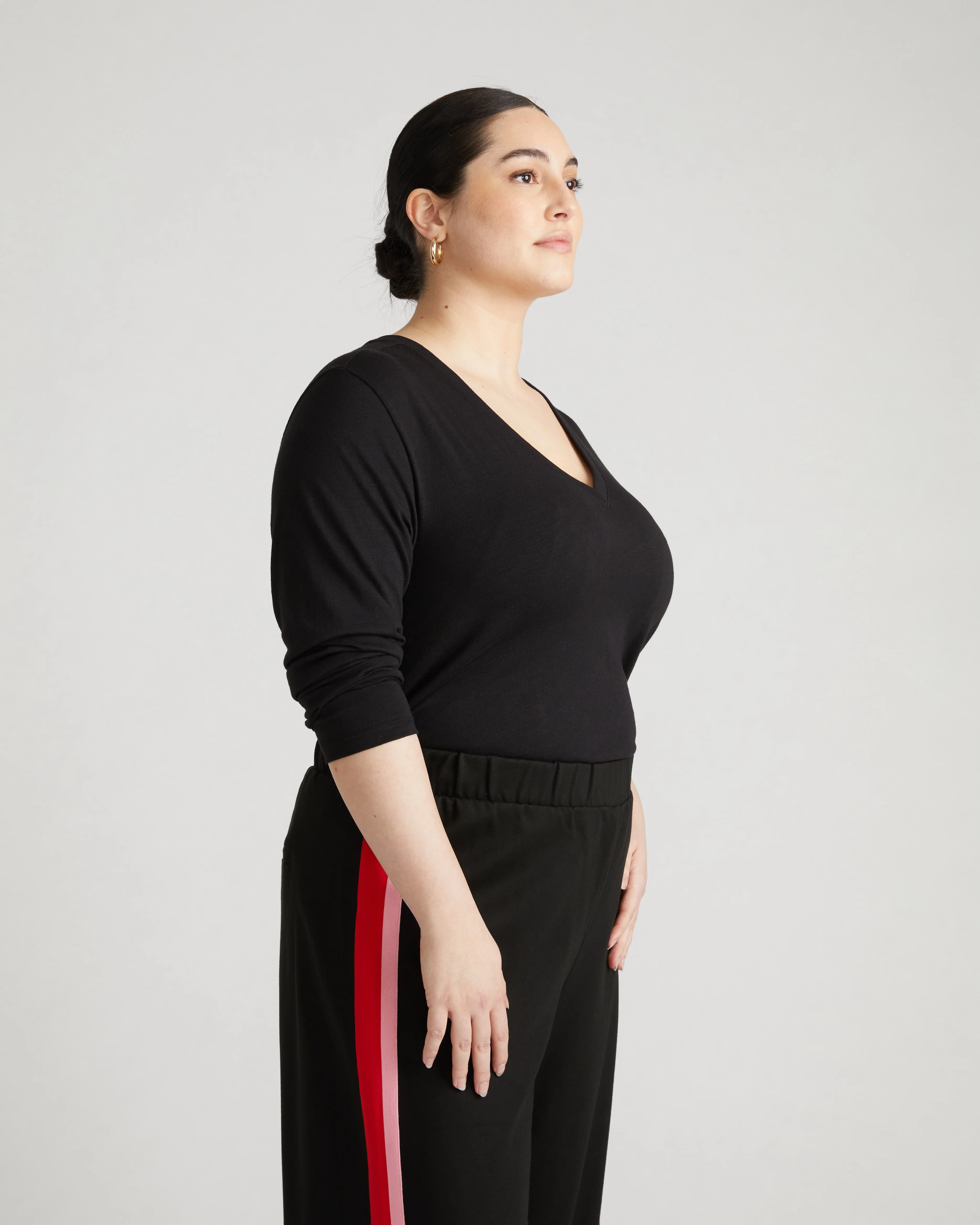Light-As-Air Long Sleeve V Neck Tee - Black - Image 3