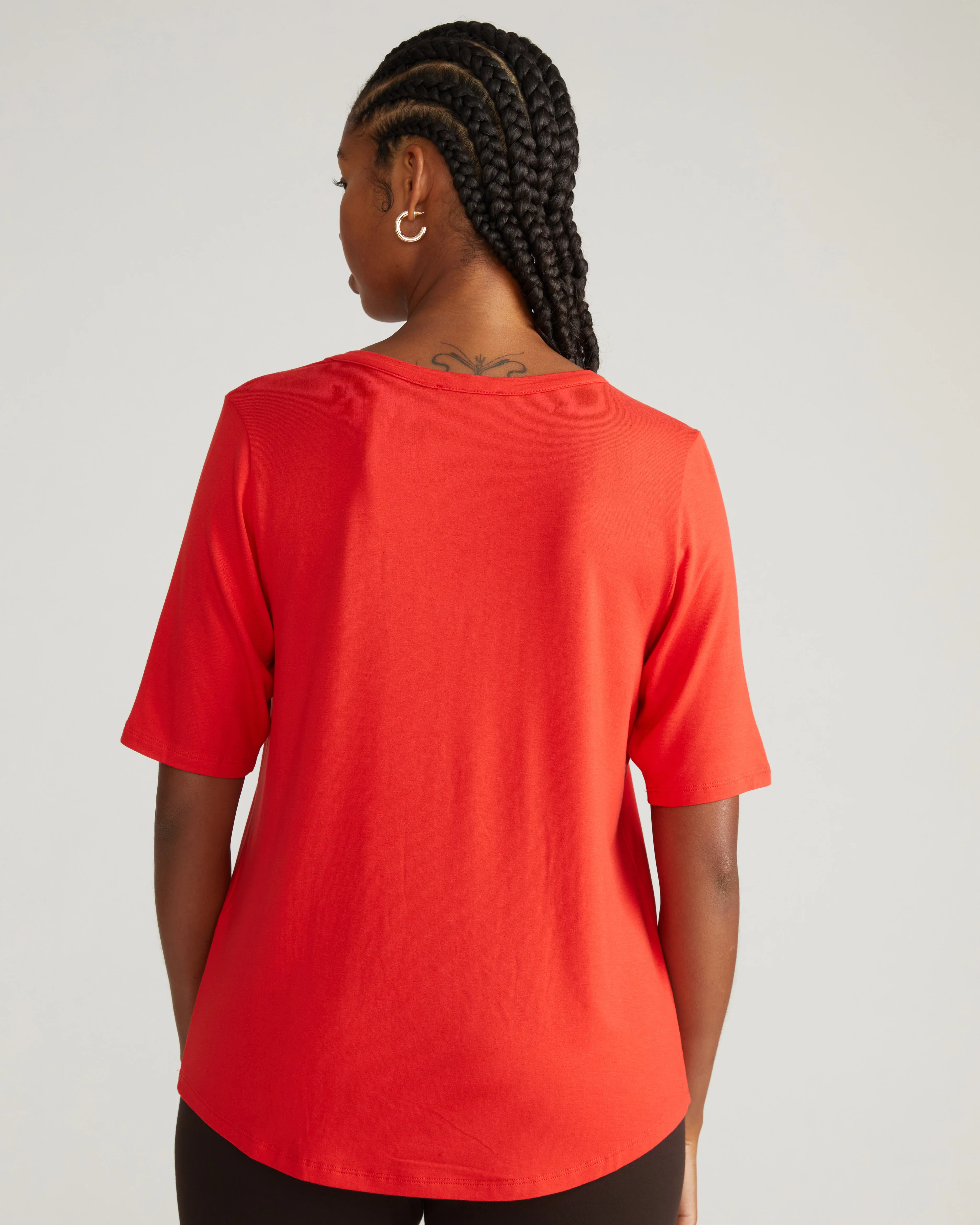 Lily Liquid Jersey V-Neck Stovepipe Tee - Lipstick - Image 2