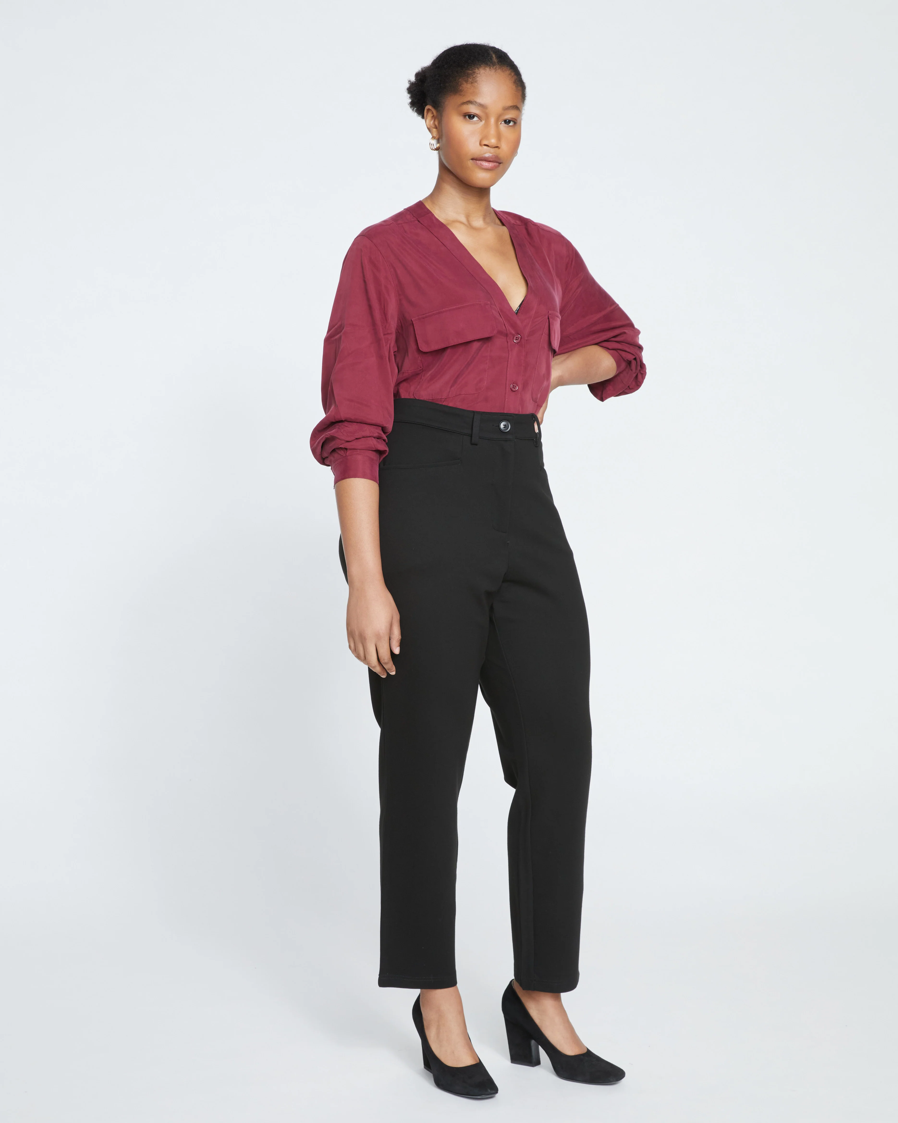 Long Cigarette Ponte Pants - Black - Image 3