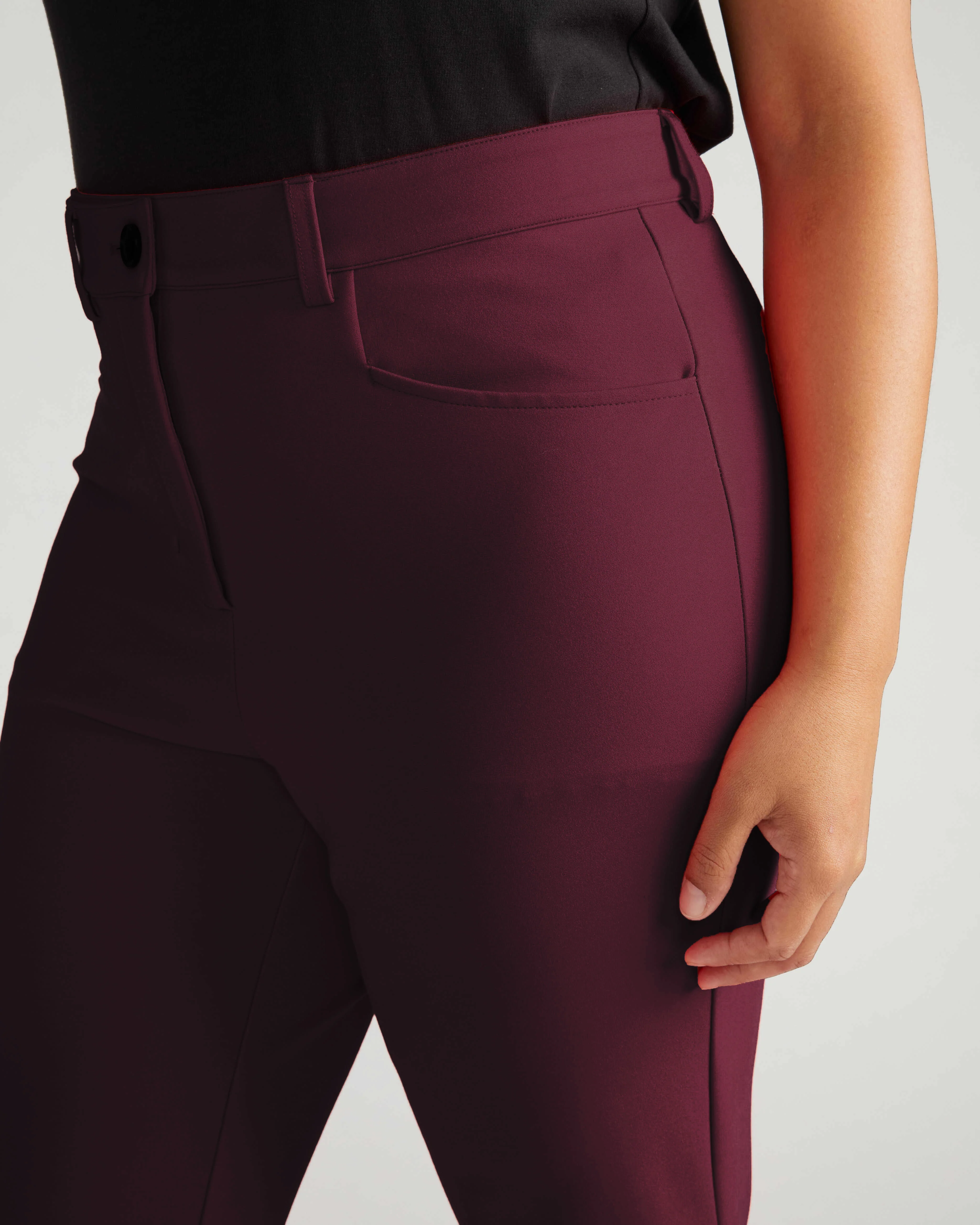 Long Cigarette Ponte Pants - Black Cherry