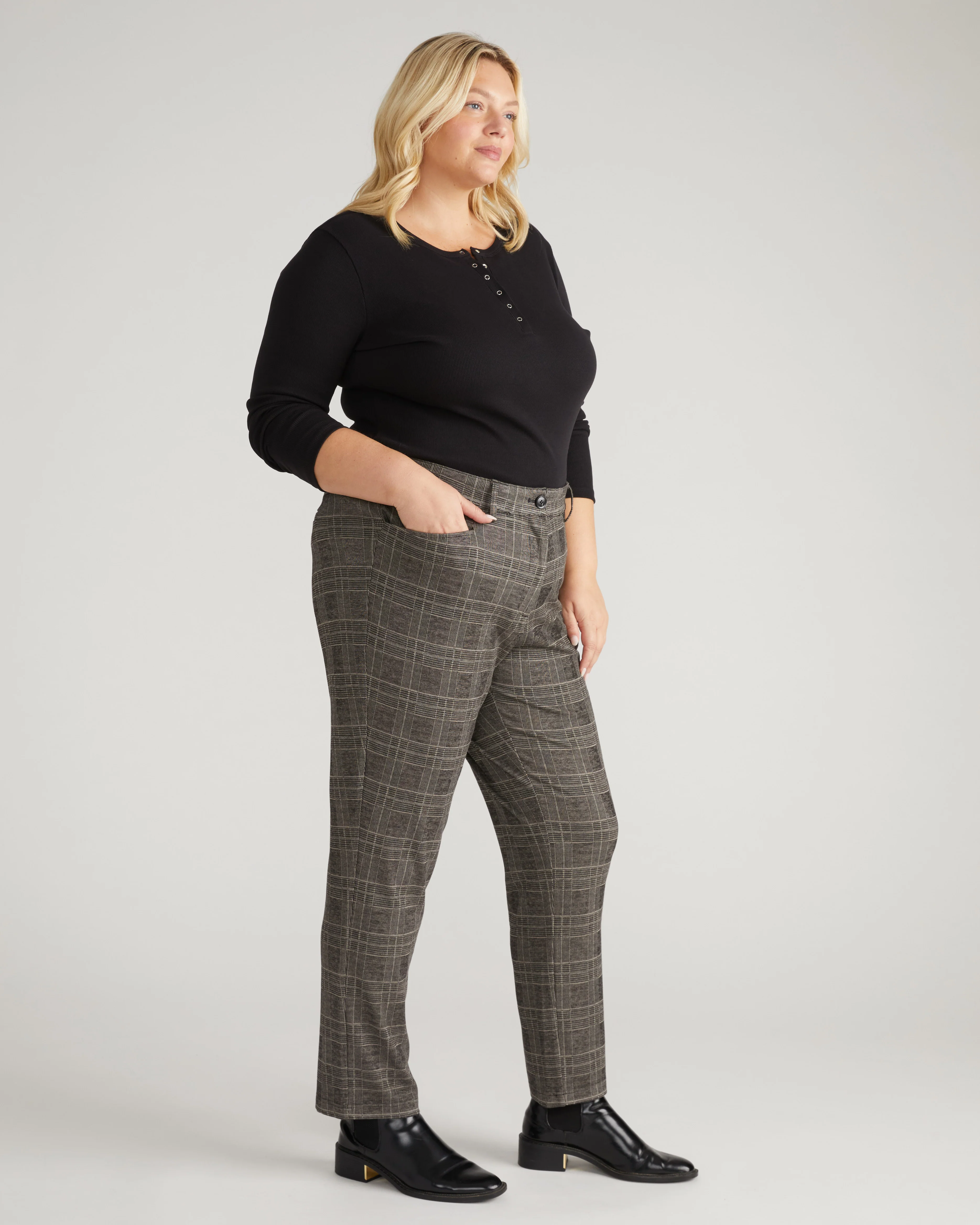 Long Cigarette Ponte Pants - British Plaid - Image 2