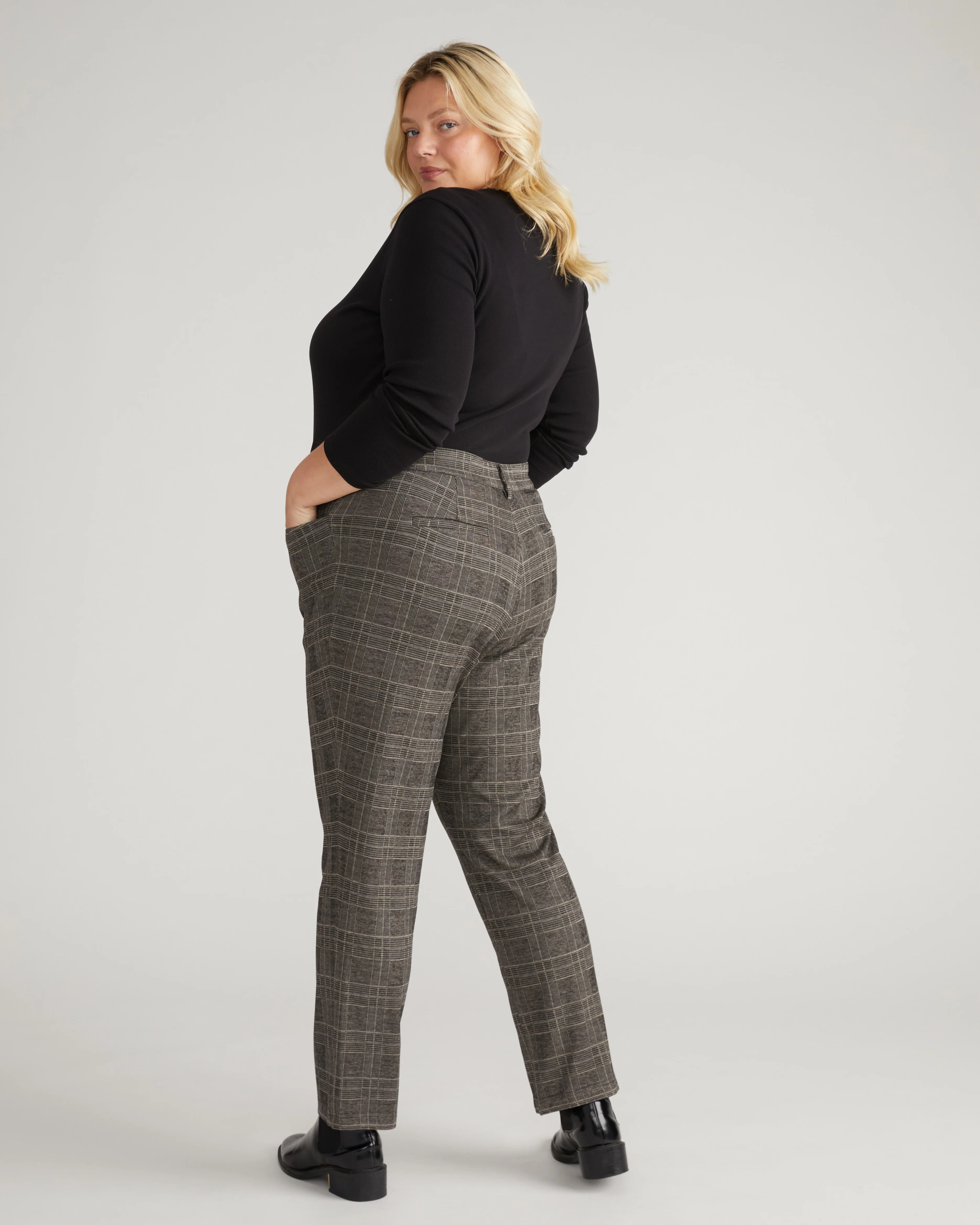 Long Cigarette Ponte Pants - British Plaid - Image 3