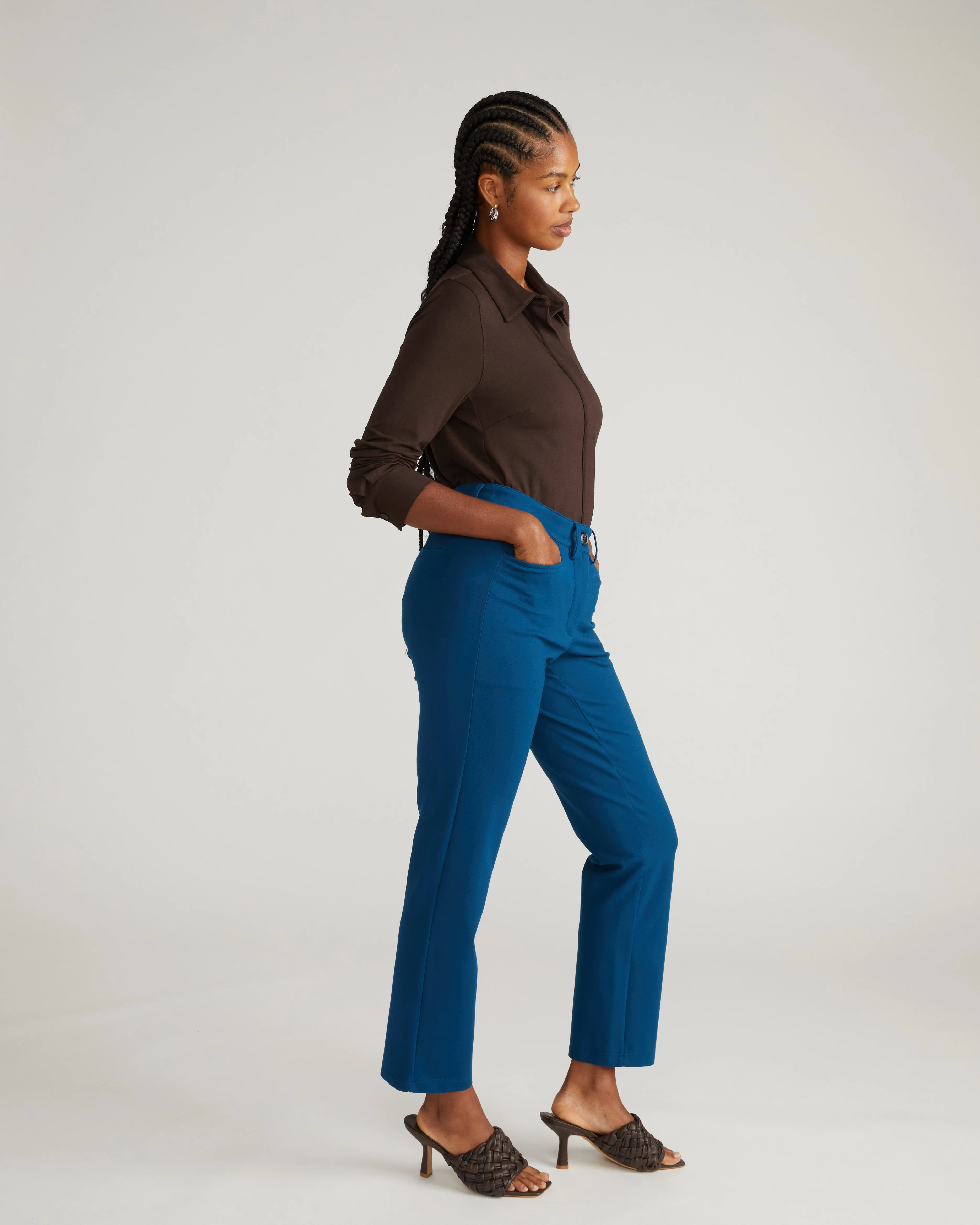 Long Cigarette Ponte Pants - Deep Teal - Image 4