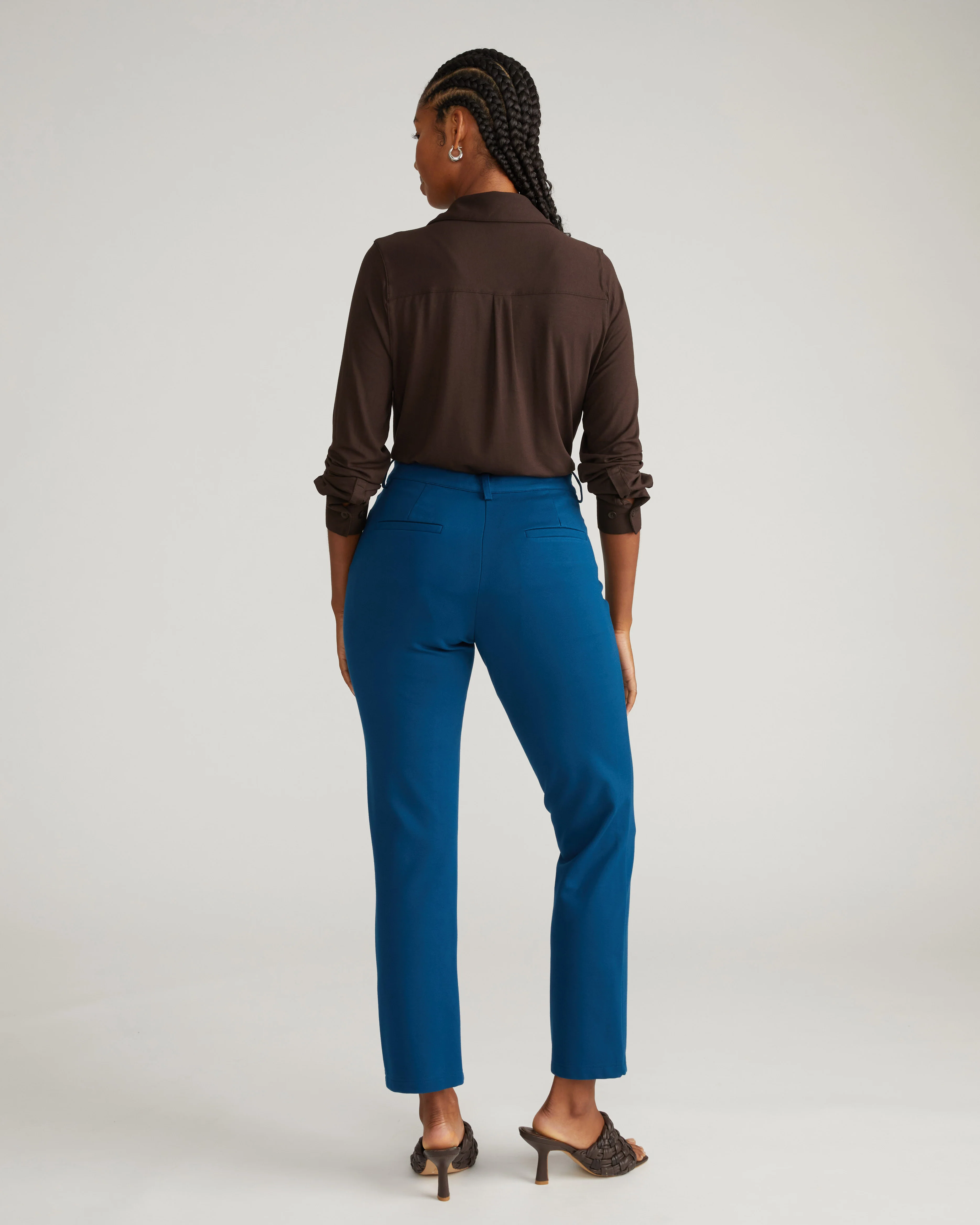 Long Cigarette Ponte Pants - Deep Teal - Image 5