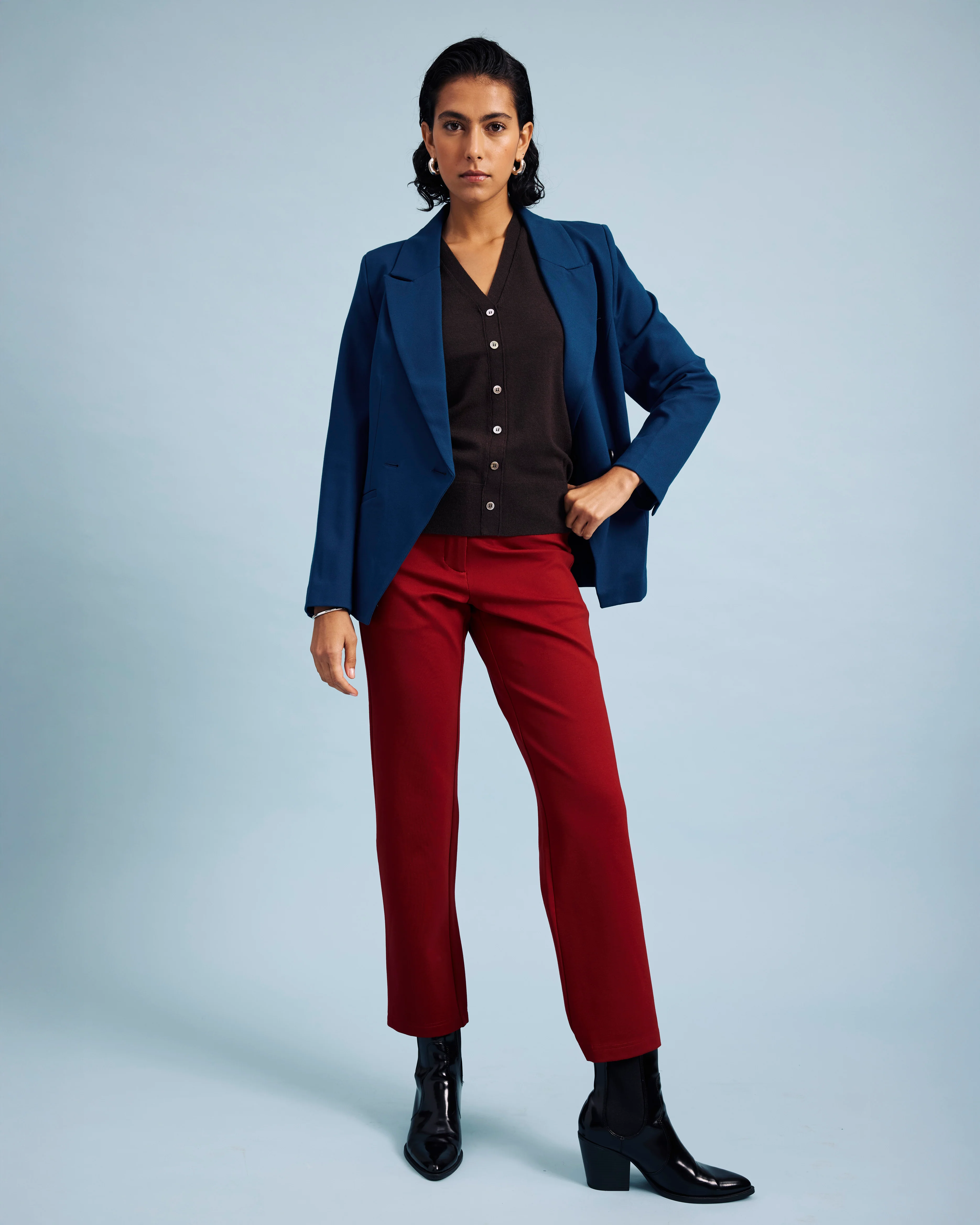 Long Cigarette Ponte Pants - Garnet - Image 2