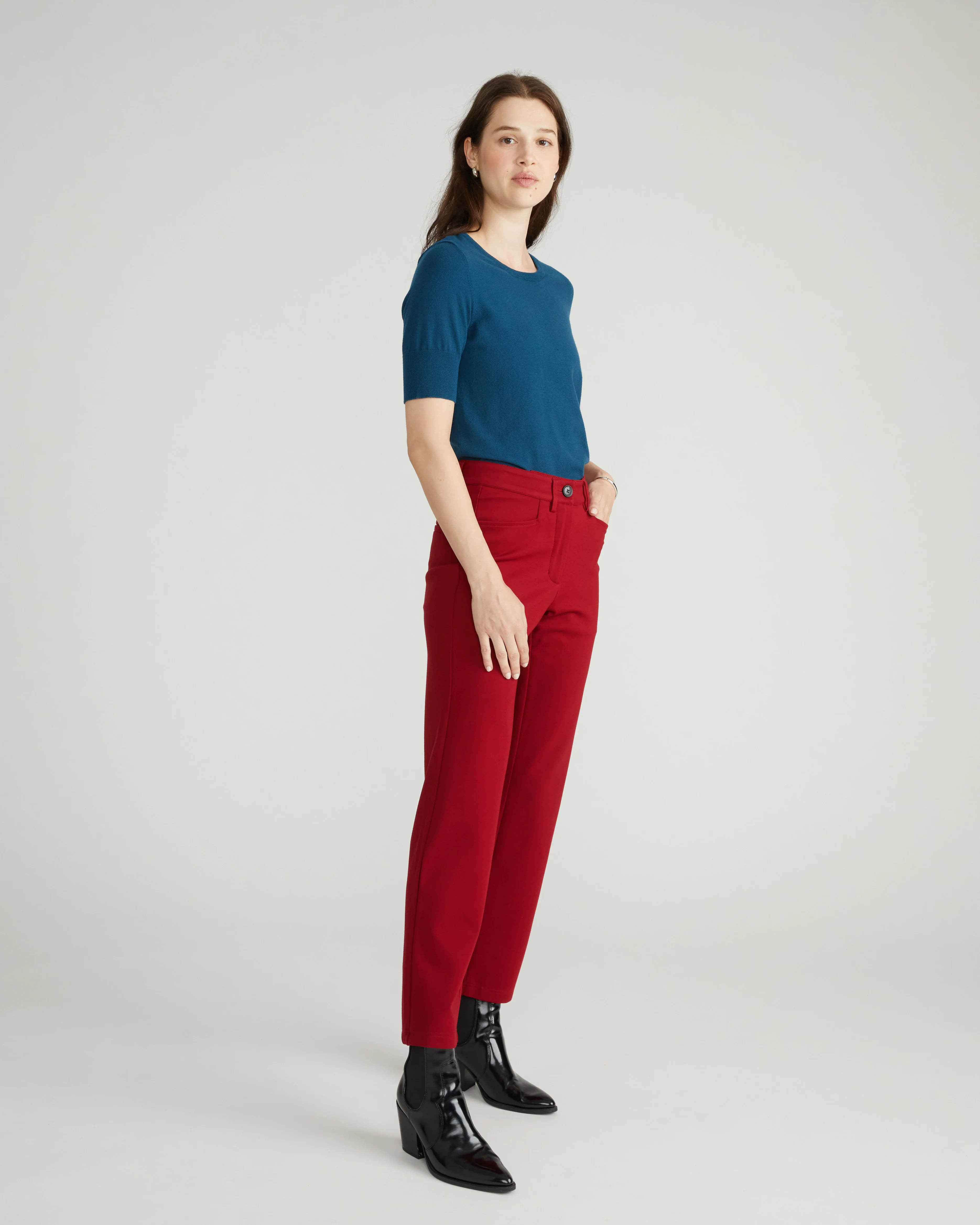 Long Cigarette Ponte Pants - Garnet - Image 5
