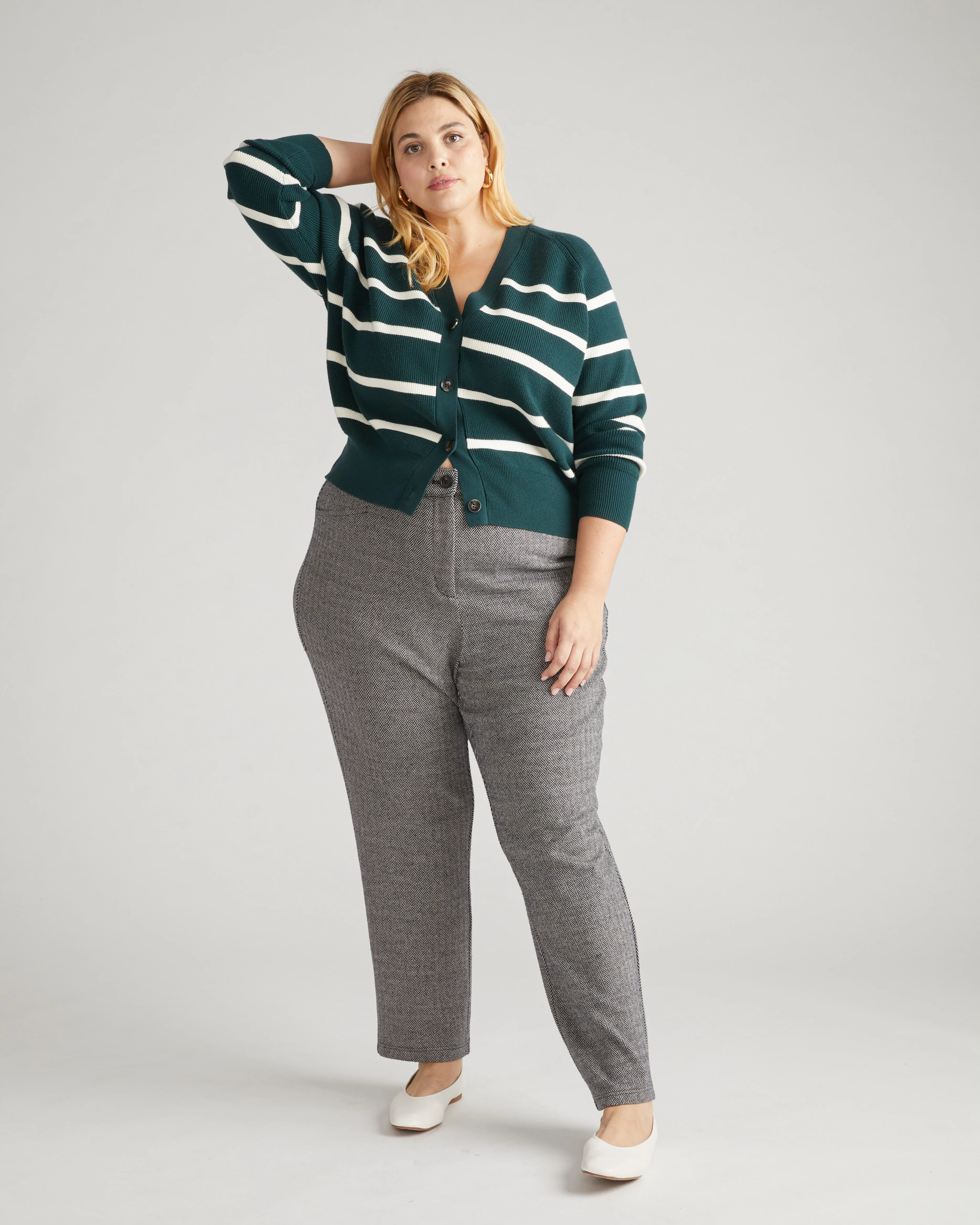 Long Cigarette Ponte Pants - Herringbone Tweed - Image 3