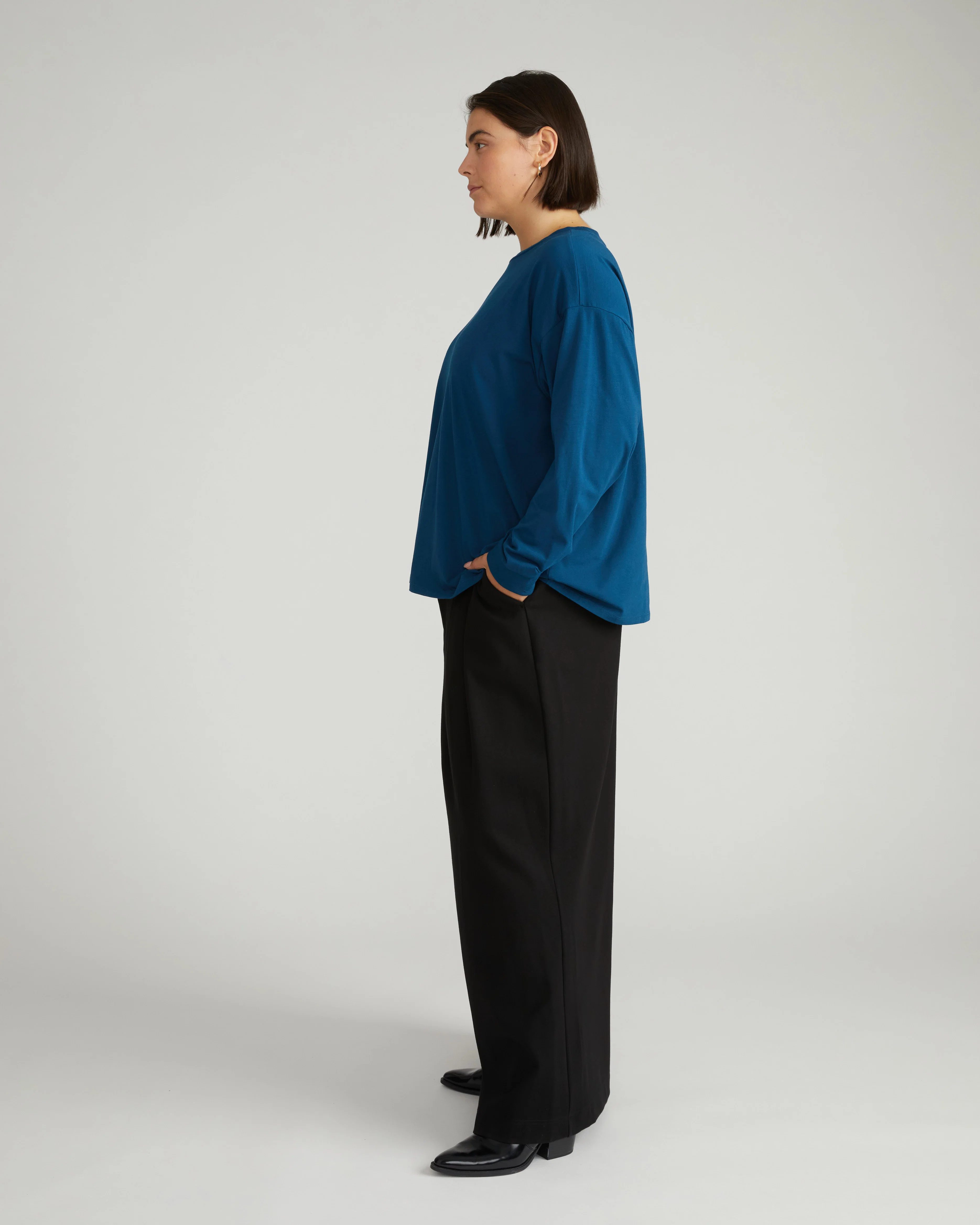 Long Sleeve Relaxed Tee - Deep Teal - Image 2