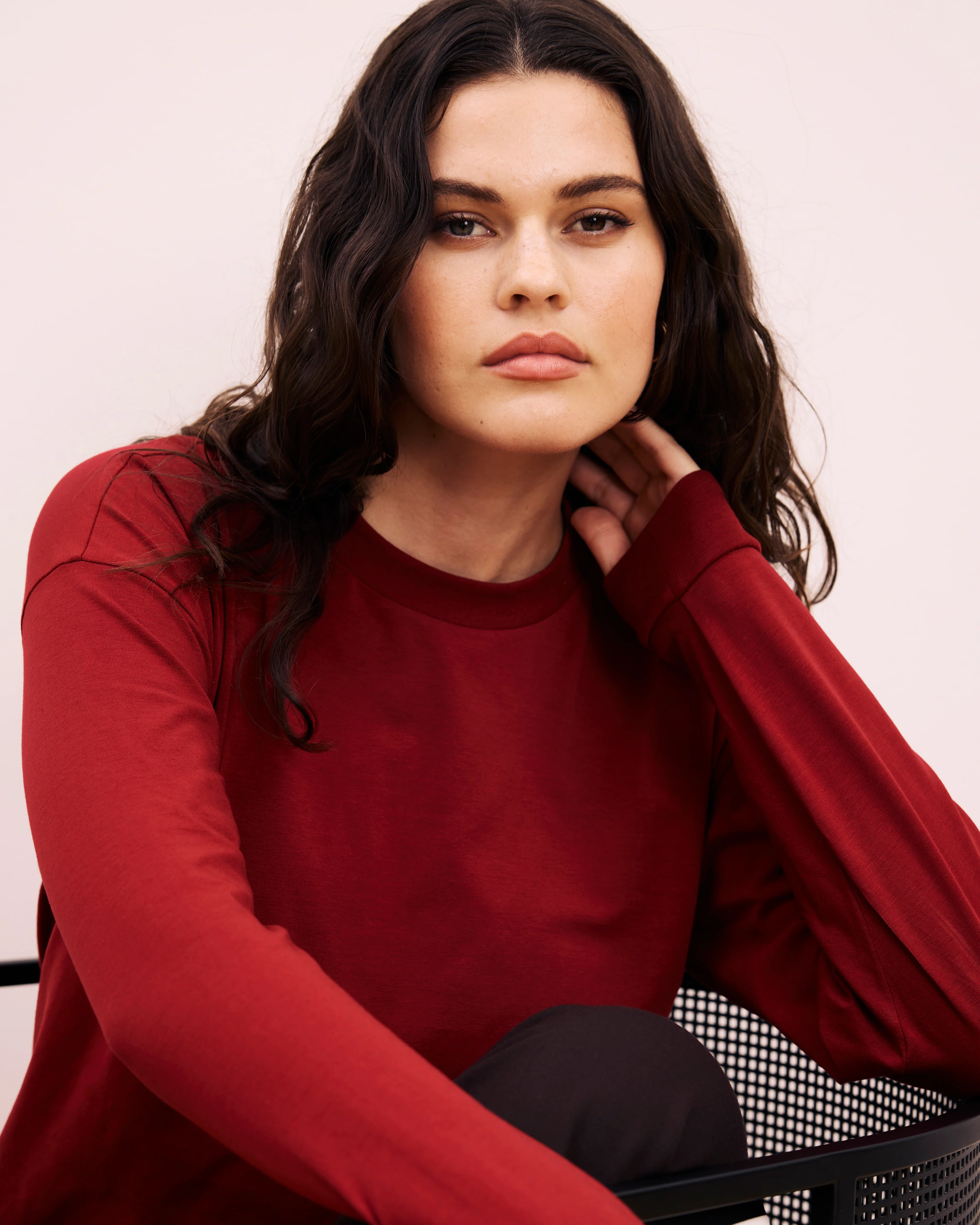 Long Sleeve Relaxed Tee - Garnet - Image 2