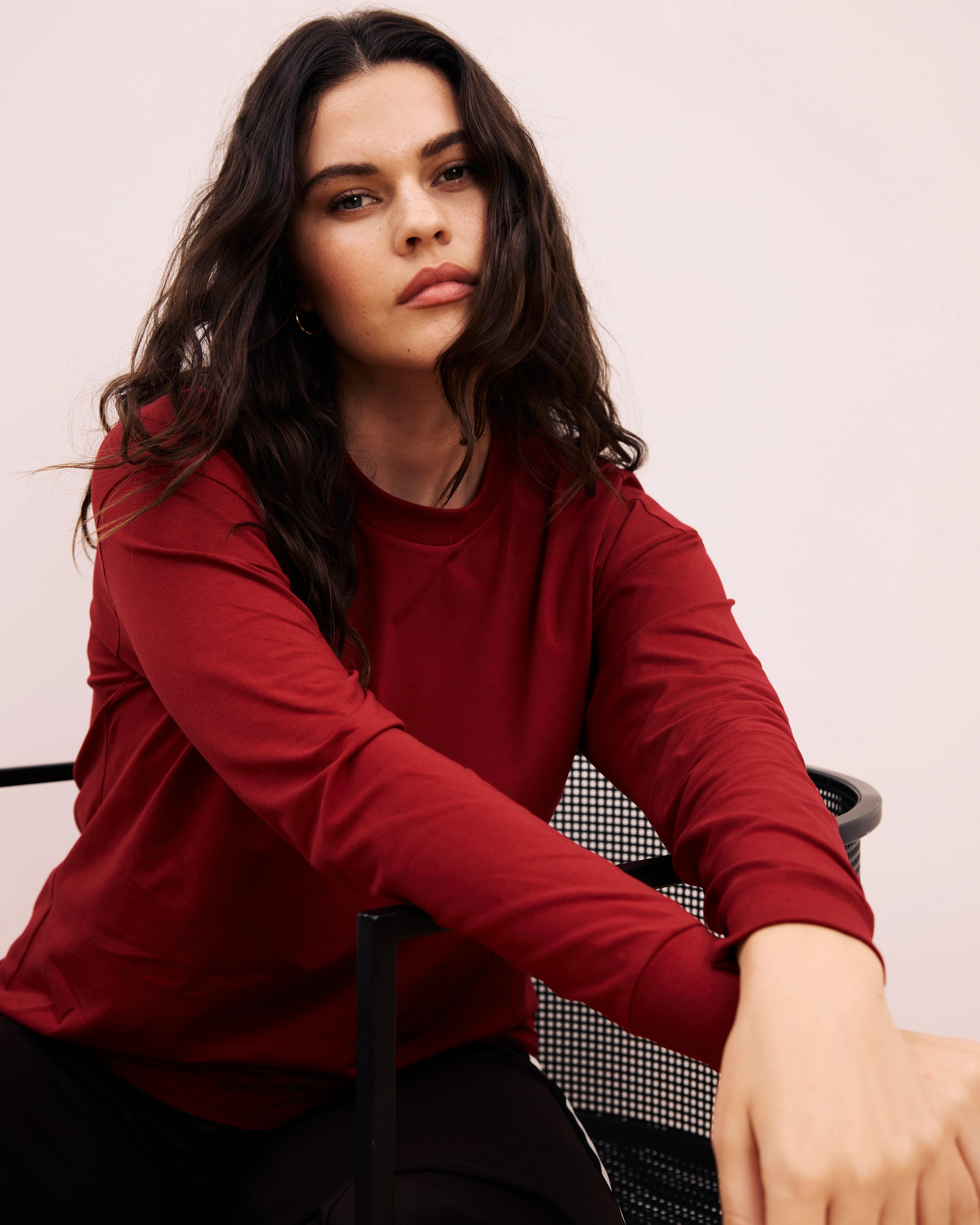 Long Sleeve Relaxed Tee - Garnet - Image 3