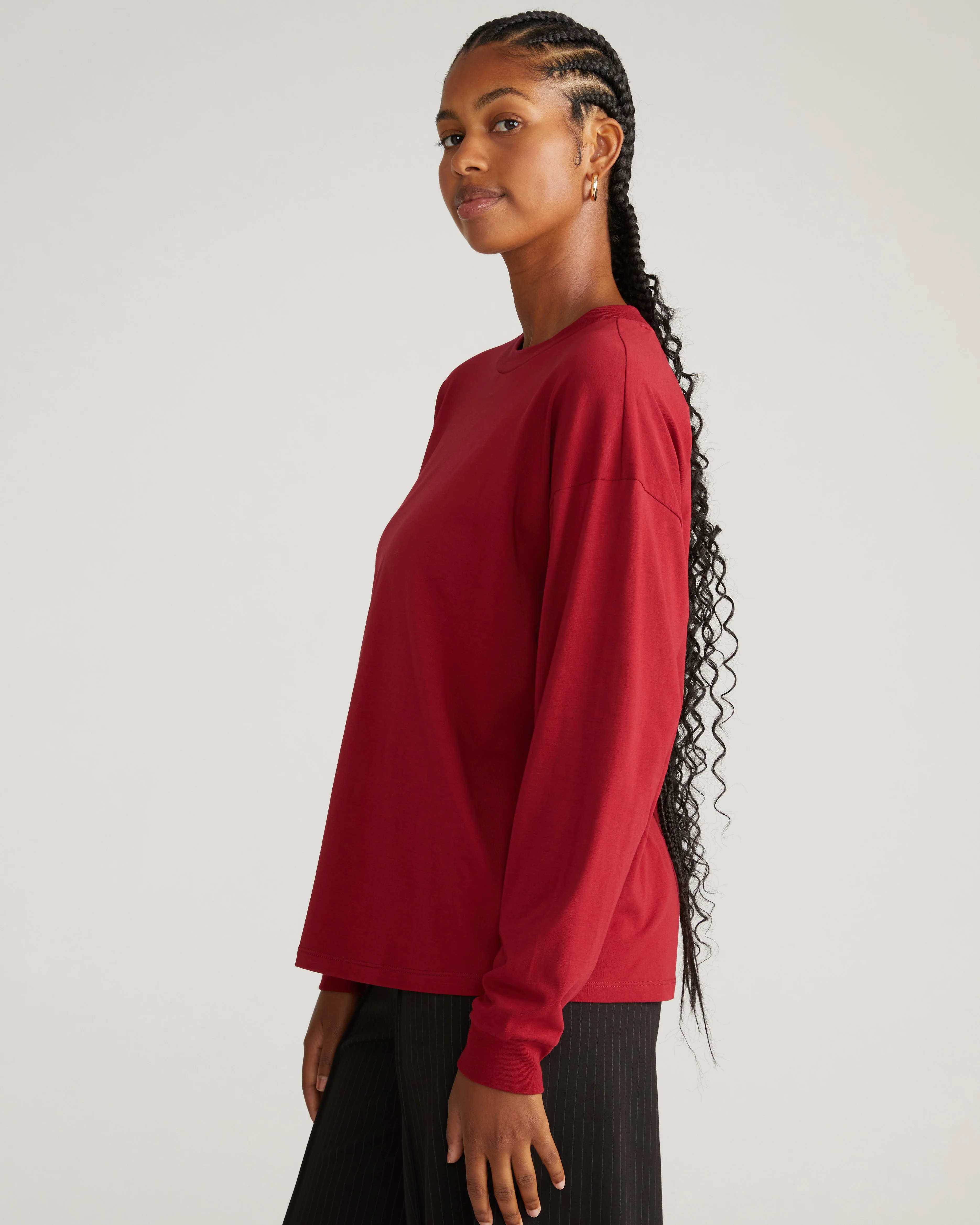 Long Sleeve Relaxed Tee - Garnet - Image 5