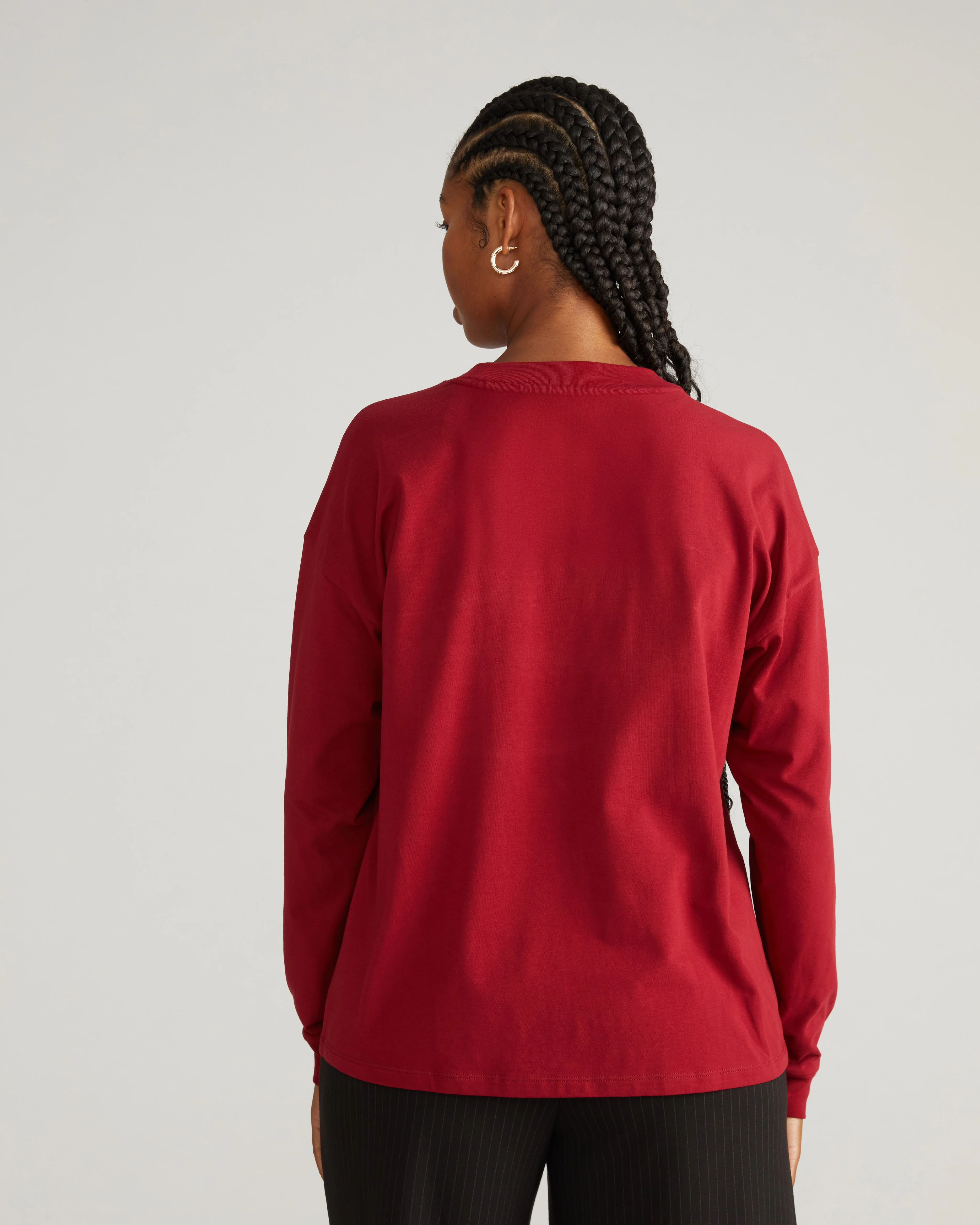 Long Sleeve Relaxed Tee - Garnet - Image 6