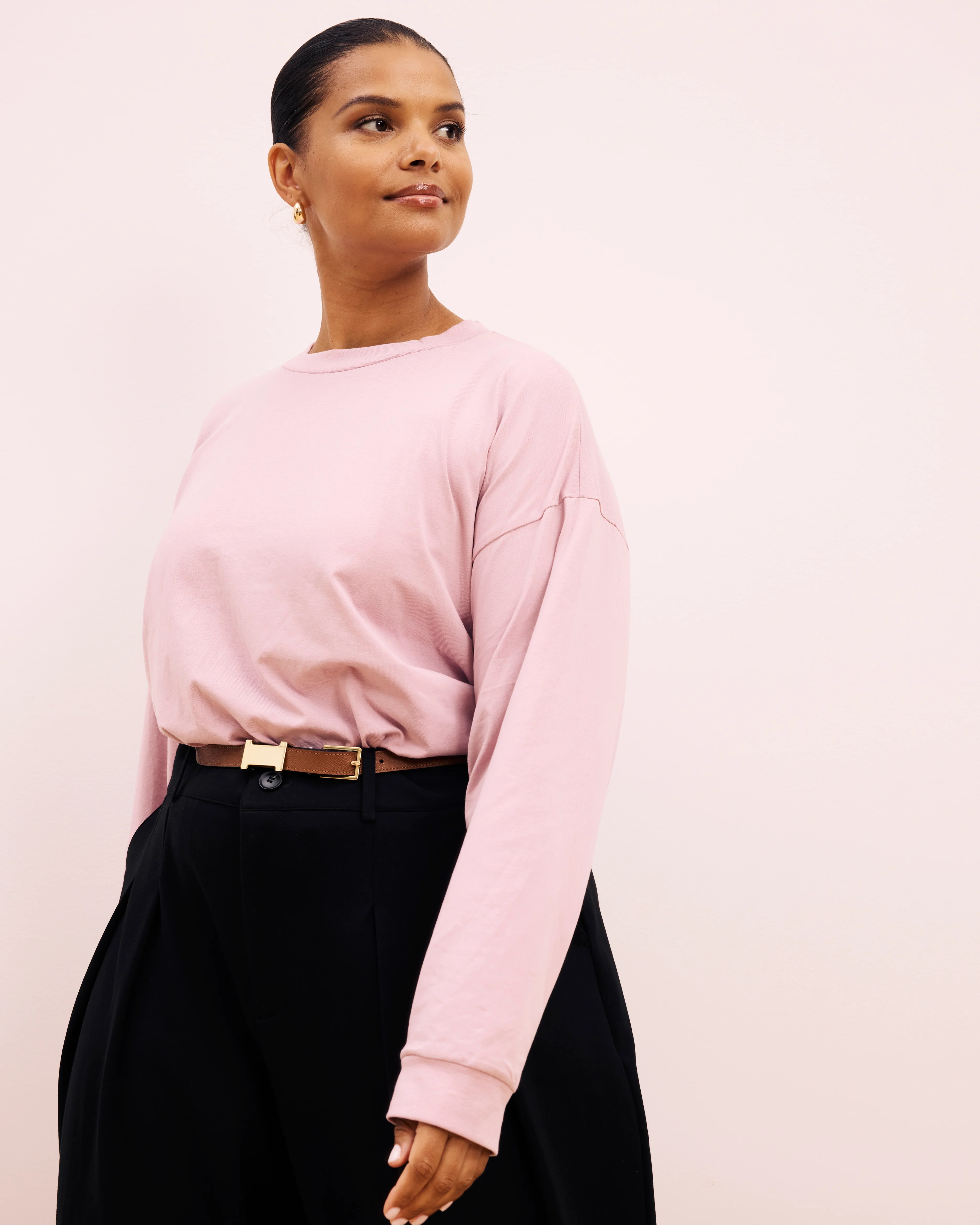Long Sleeve Relaxed Tee - Pale Mauve - Image 2