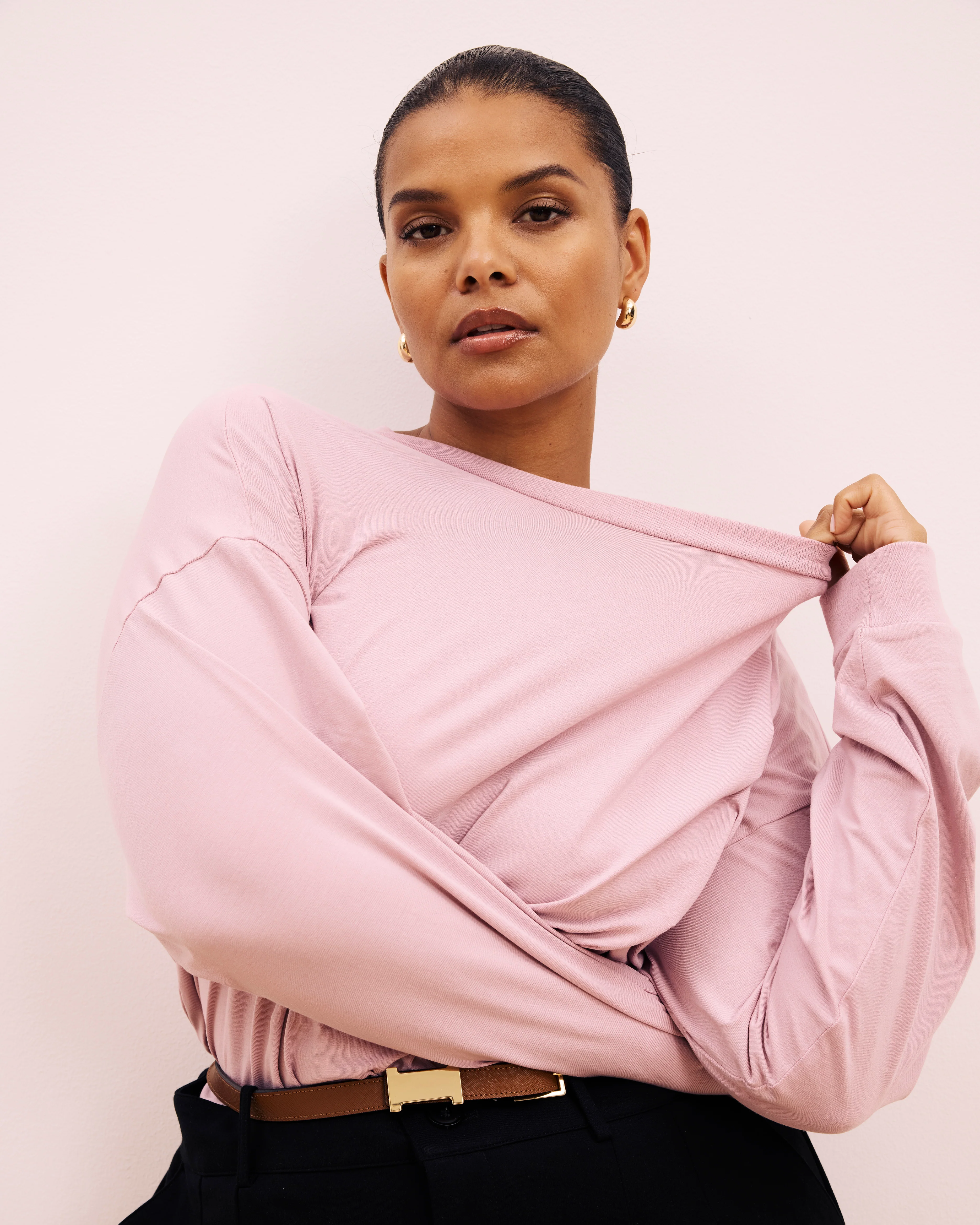 Long Sleeve Relaxed Tee - Pale Mauve - Image 8